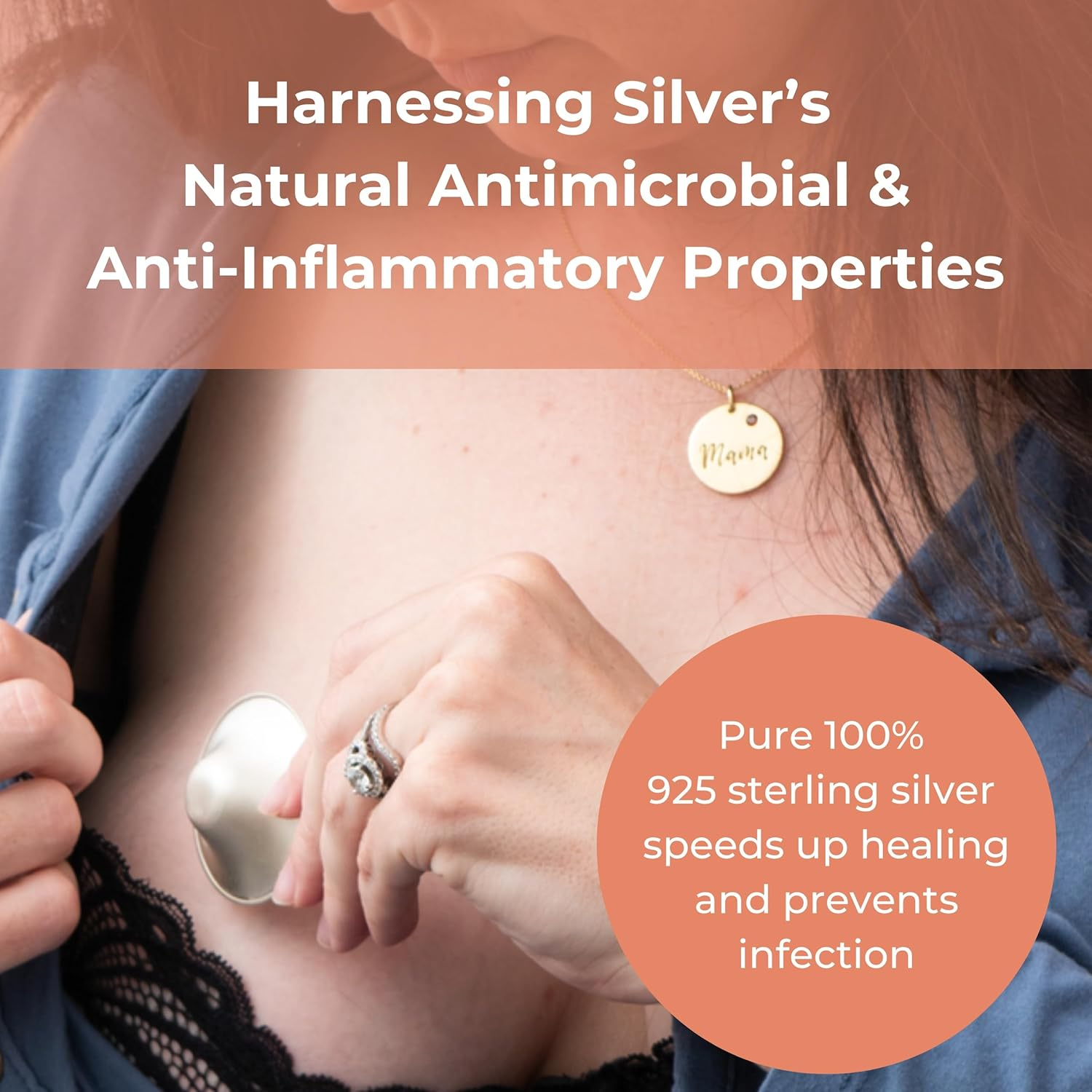 Lactivate Silver Nursing Cups S/M 45Mm &ndash; Pure Solid 925 Sterling Silver Nipple Shield for Breastfeeding &ndash; Soothe Sore, Cracked Nipples &ndash; Set of Two Breast Shields in a Soft Storage Pouch image number 2