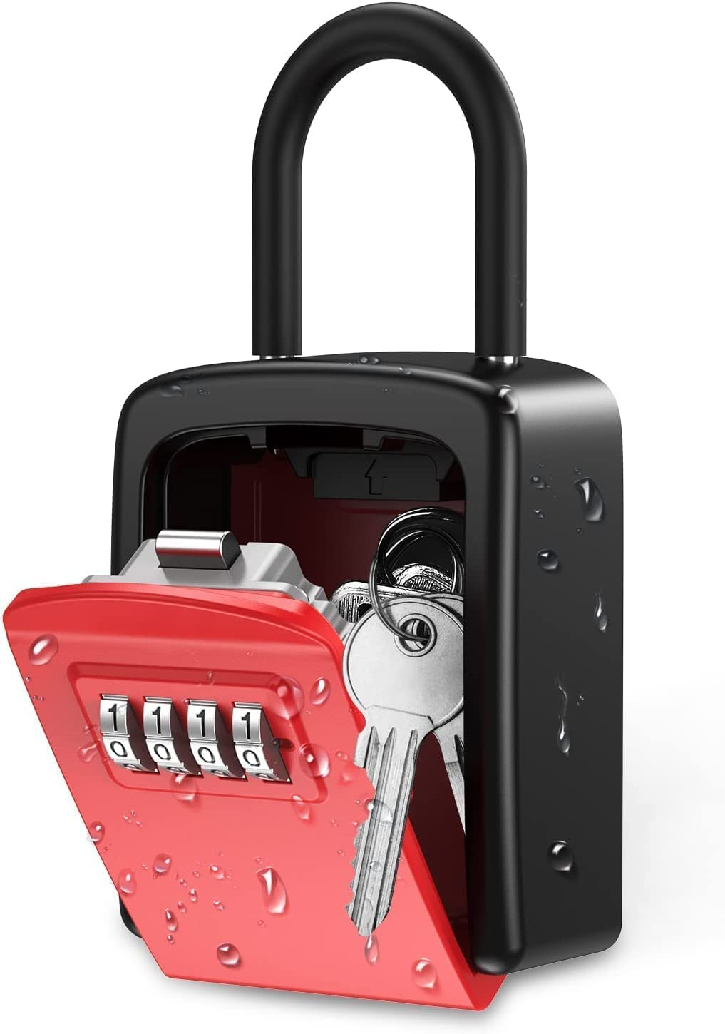 Key Lock Box, Wall Mounted Key Safe Box, Weatherproof 4 Digit Combination Key Storage Lock Box, 5 Keys Capacity with Removable Shackle for Indoor Outdoor, Small Size 3.66Inch