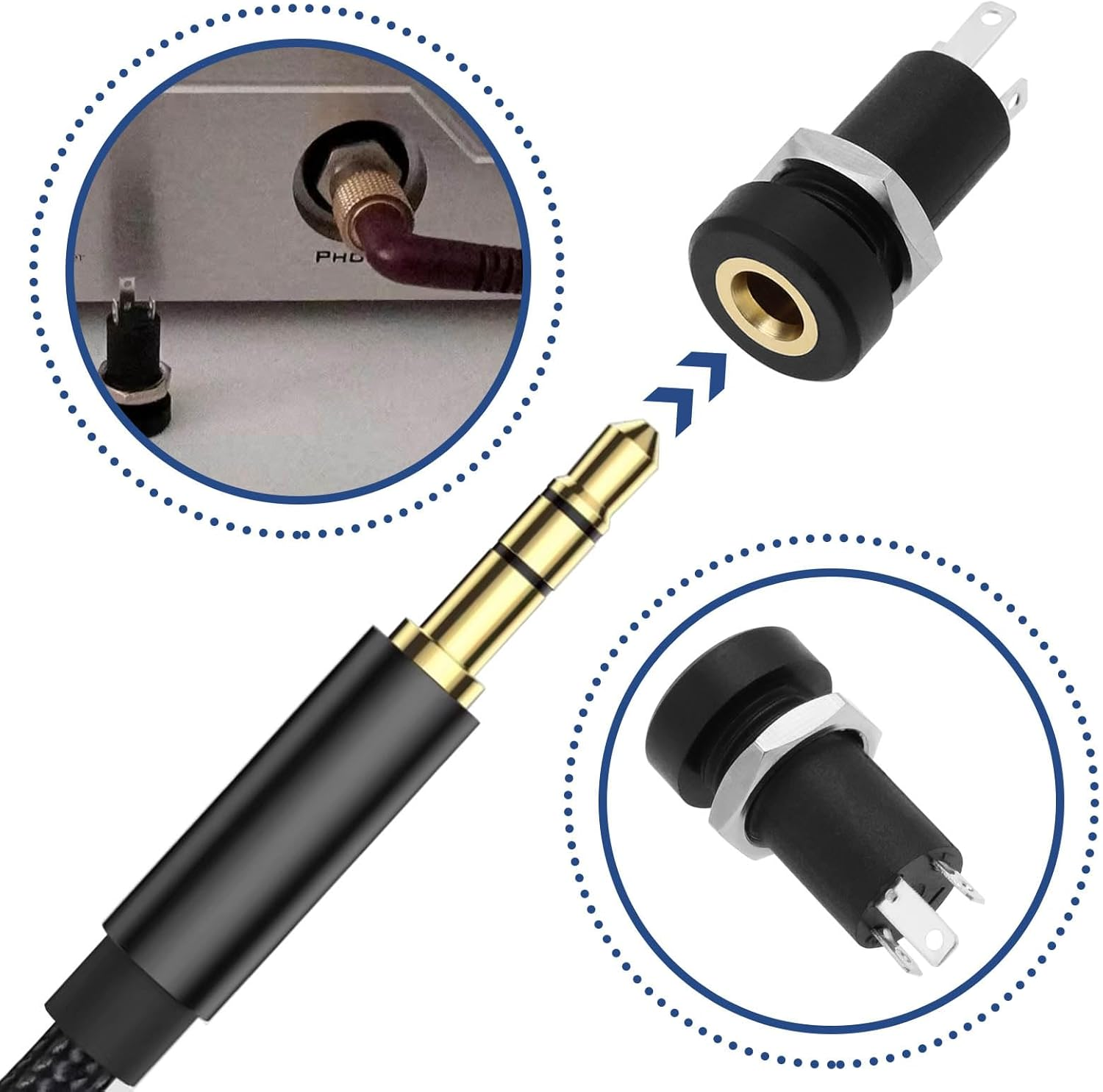Emsea 5PCS 3.5Mm Audio Jack Socket 3 Pole Stereo Socket Connector Headphone Jack Connector Stereo Solder Panel Black with Nut image number 5
