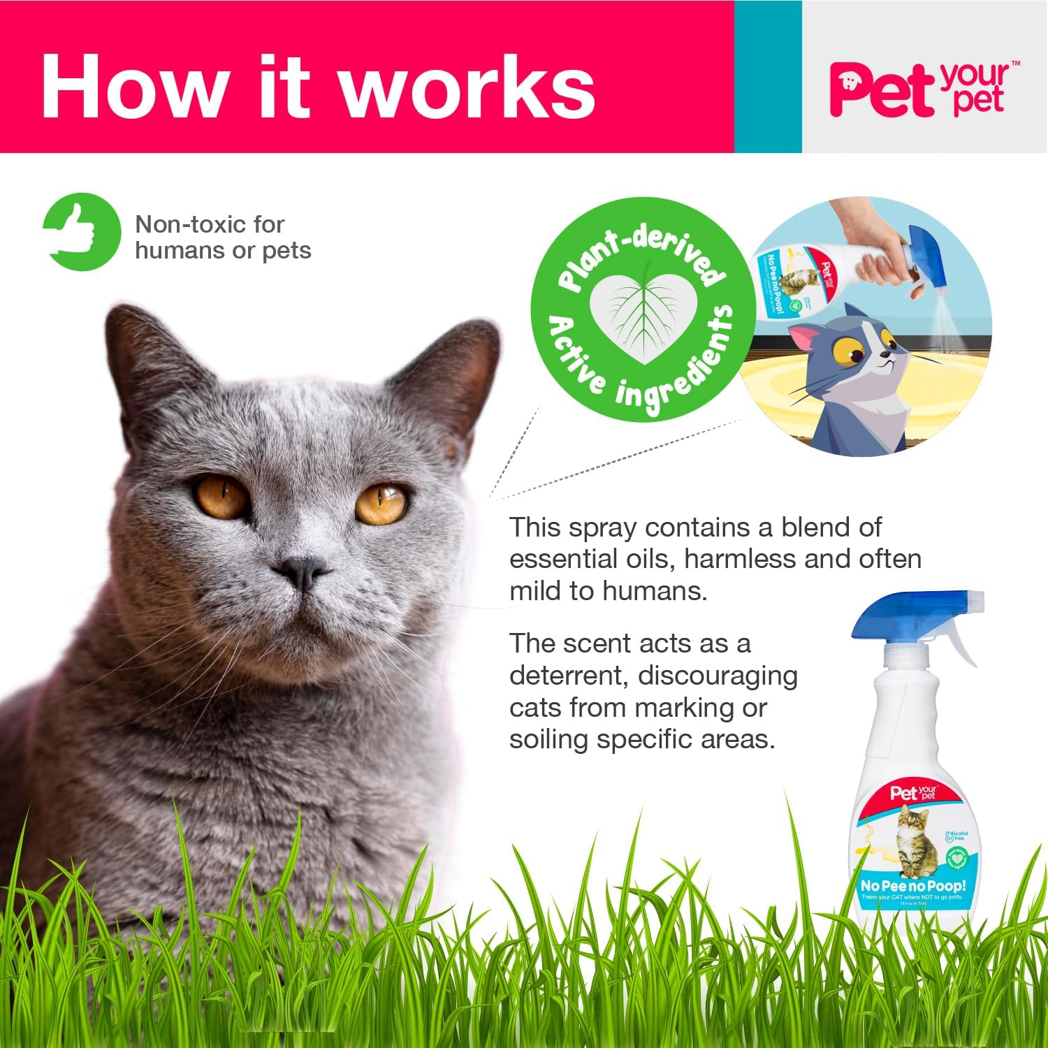 No Pee No Poop Cat Potty Training Spray &ndash; Non-Toxic Cat Spray Deterrent for Urine/Marking/Pooping &ndash; Natural Cat Pee Deterrent Spray &ndash; Indoor/Outdoor Keep off Cat Spray, 16 Fl Oz image number 4