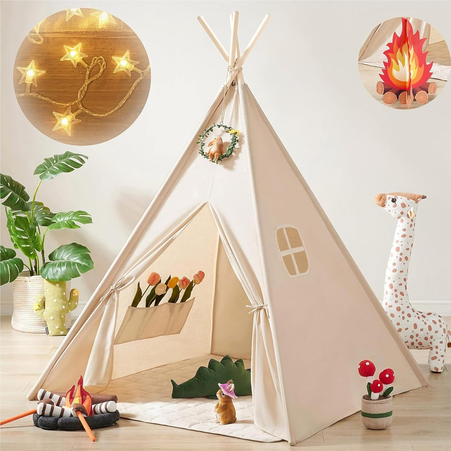 Teepee Tent for Kids, Foldable Toddler Teepee for Children Boys & Girls Indoor and Outdoor, 119 * 119 * 152Cm
