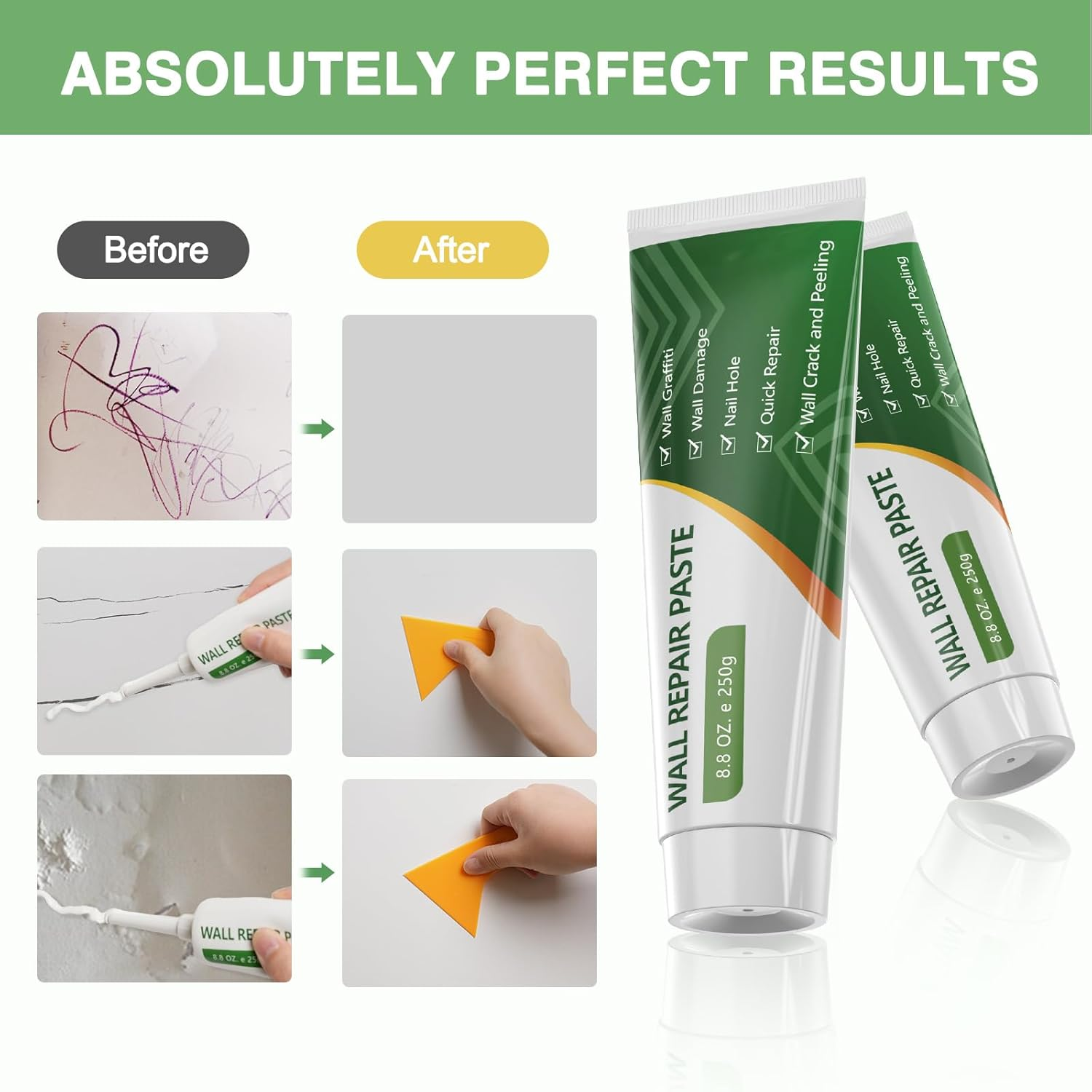 Wall Repair Agent Total 500G,Wall Repair Paste Kit,Wall Hole Filler, Mending Agent,Drywall Patch for Screw Hole,Wall Crack Stain Peel image number 5