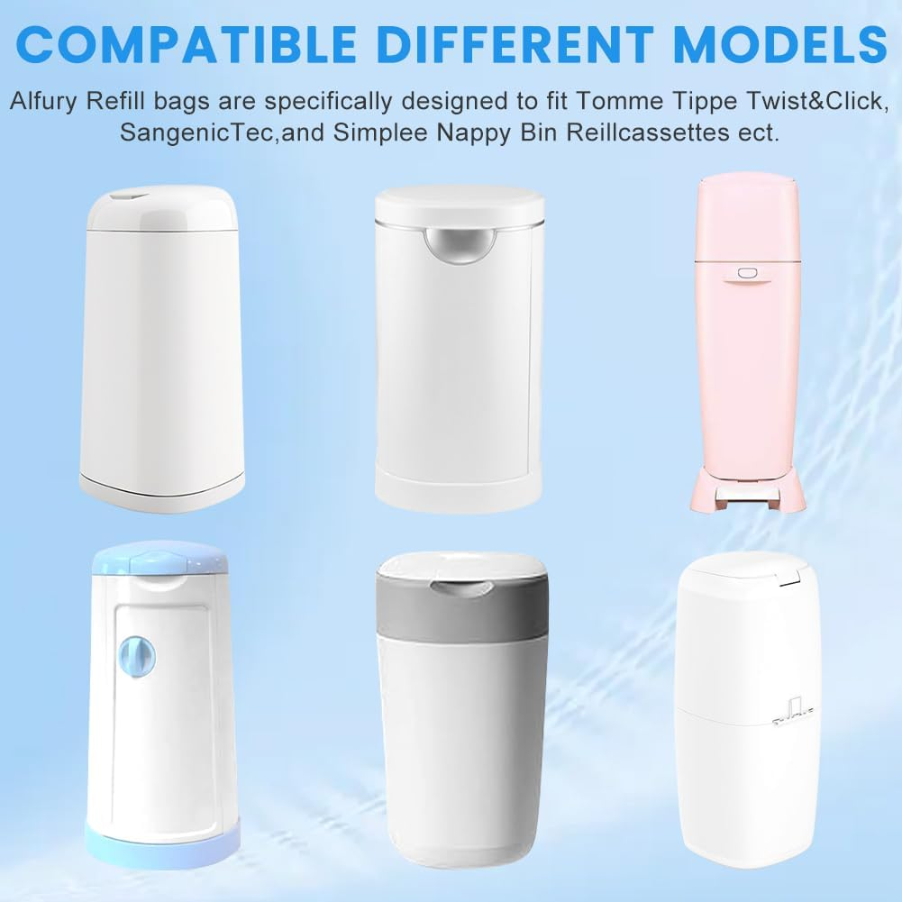 12 Pack Nappy Bin Refill Bags,4.5M Odour-Proof Nappy Bin Refil-L Cassettes,Diaper Pail Refills Bags Compatible with Angelcare/Tomme-E Tippe-E Sangenic and Platex Diaper Genie Diaper Pail, Blue image number 1