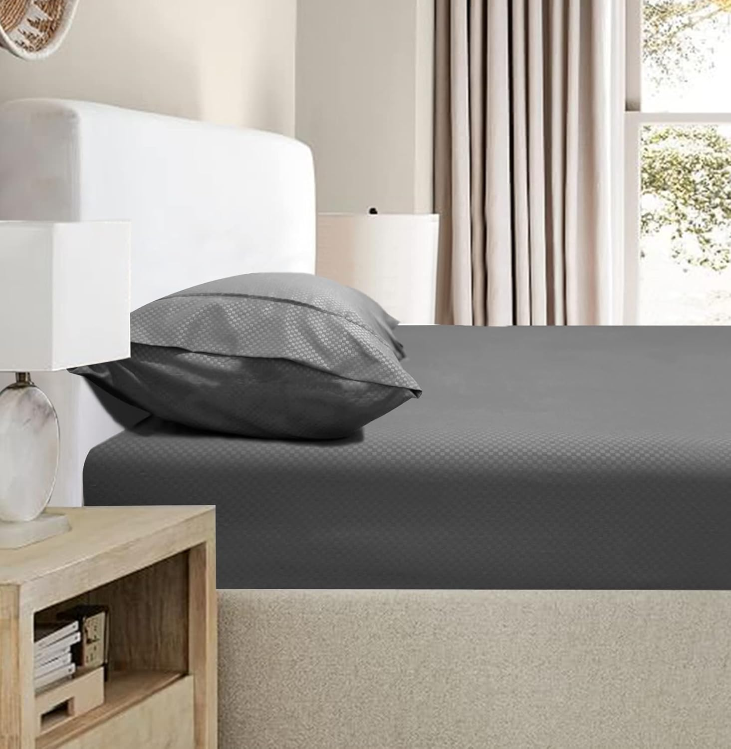 Ramesses 2000 Thread Count Bamboo Embossed Fitted Sheet Combo Set, King, White