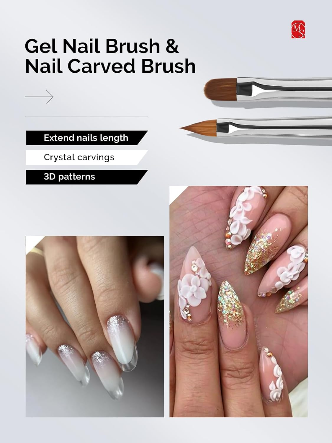 Melodysusie Nail Art Brushes Set,6Pcs Professional Pen,Nail Art Tools Kit with Painting Dotting Line Pen for Gel Polish Nail Design Nail Carving French Nails for Home DIY Salon Use image number 3