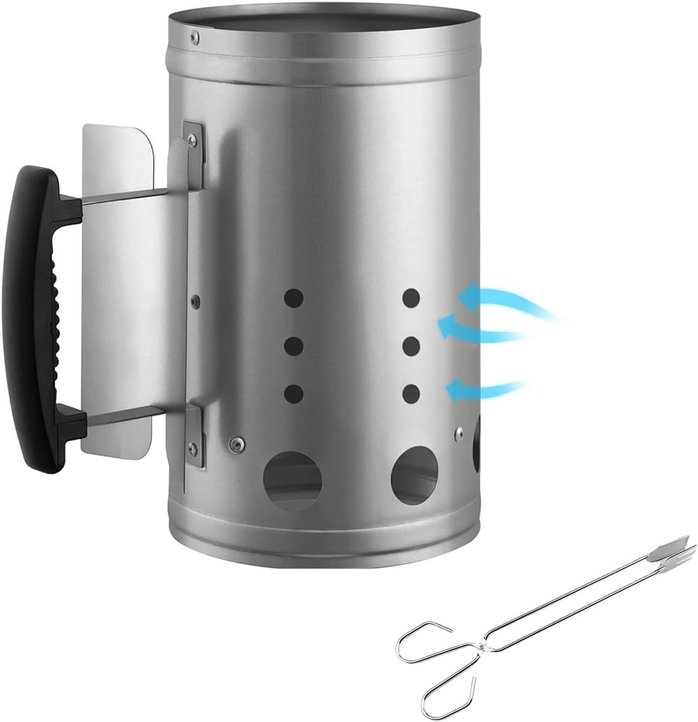 Charcoal Chimney Starter with Safety Handle Charcoal Igniter Chimney Starter for Charcoal Grills Briquette Starter for Barbecues (Black-Handle) image number 3