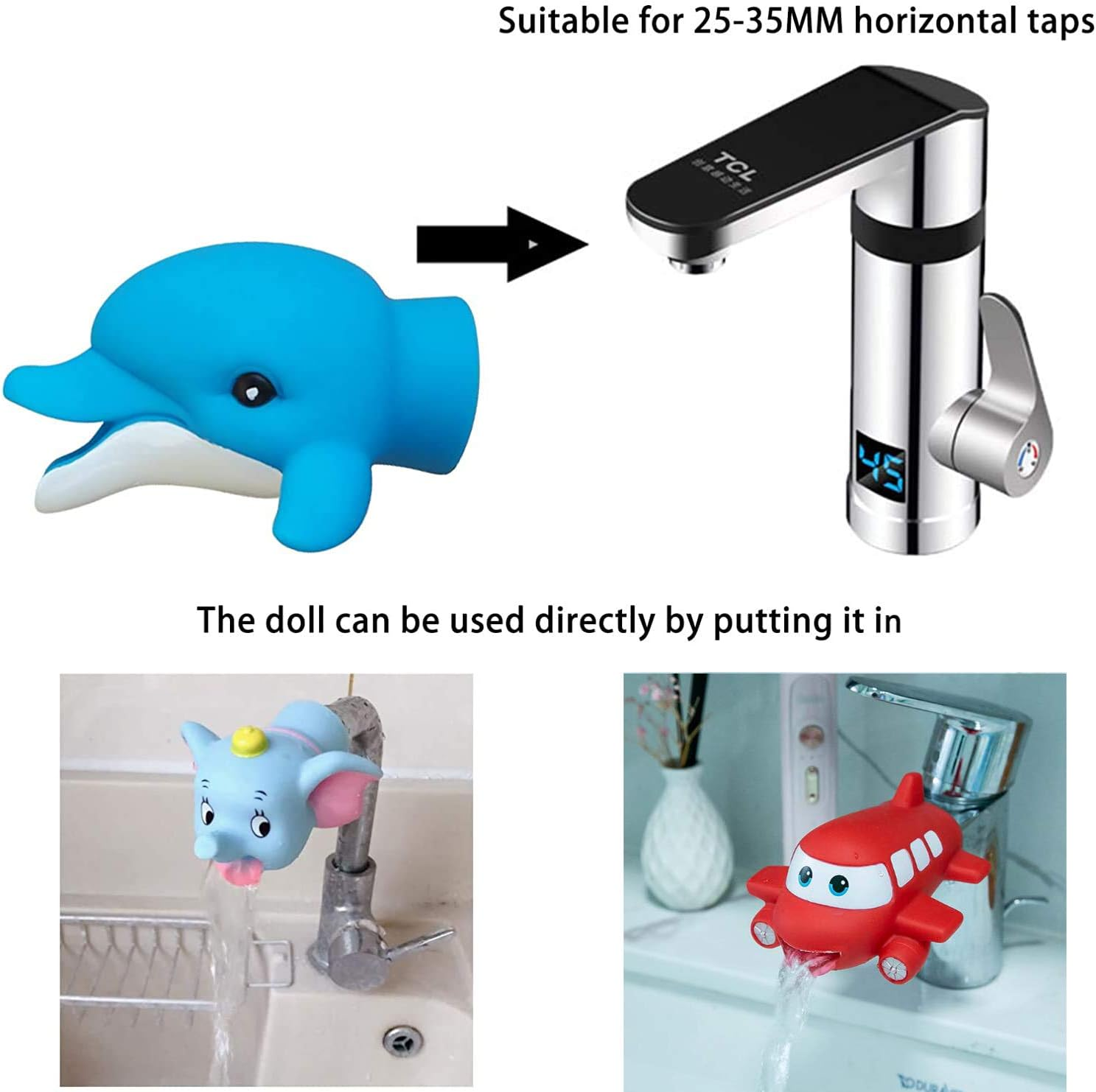 Tap for Kids, Extender Tap for Kids, Faucet Extender for Children, Hand Wash, Water Nozzle, Extender, Kitchen, Bathroom, Cartoons, Extension for Handle, Dolphin image number 2