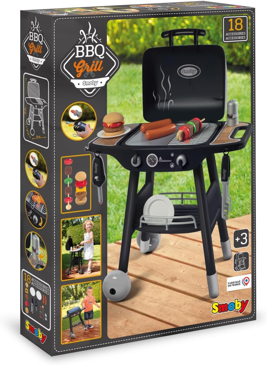 SMOBY BBQ Grill Playset &ndash; Toy Barbecue with Grill, Griddle, 18 Accessories, Magic Retractable Flames & Realistic Gas Lighter &ndash; Pretend Play Outdoor Toy for Kids Ages 3+ image number 4