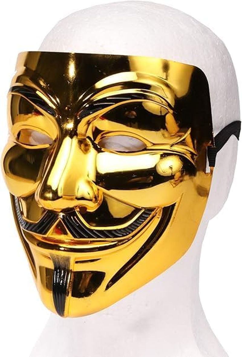 1PCS Guy Fawkes Mask -V for Vendetta， Anonymous Cosplay Party Mask for Halloween（Gold）