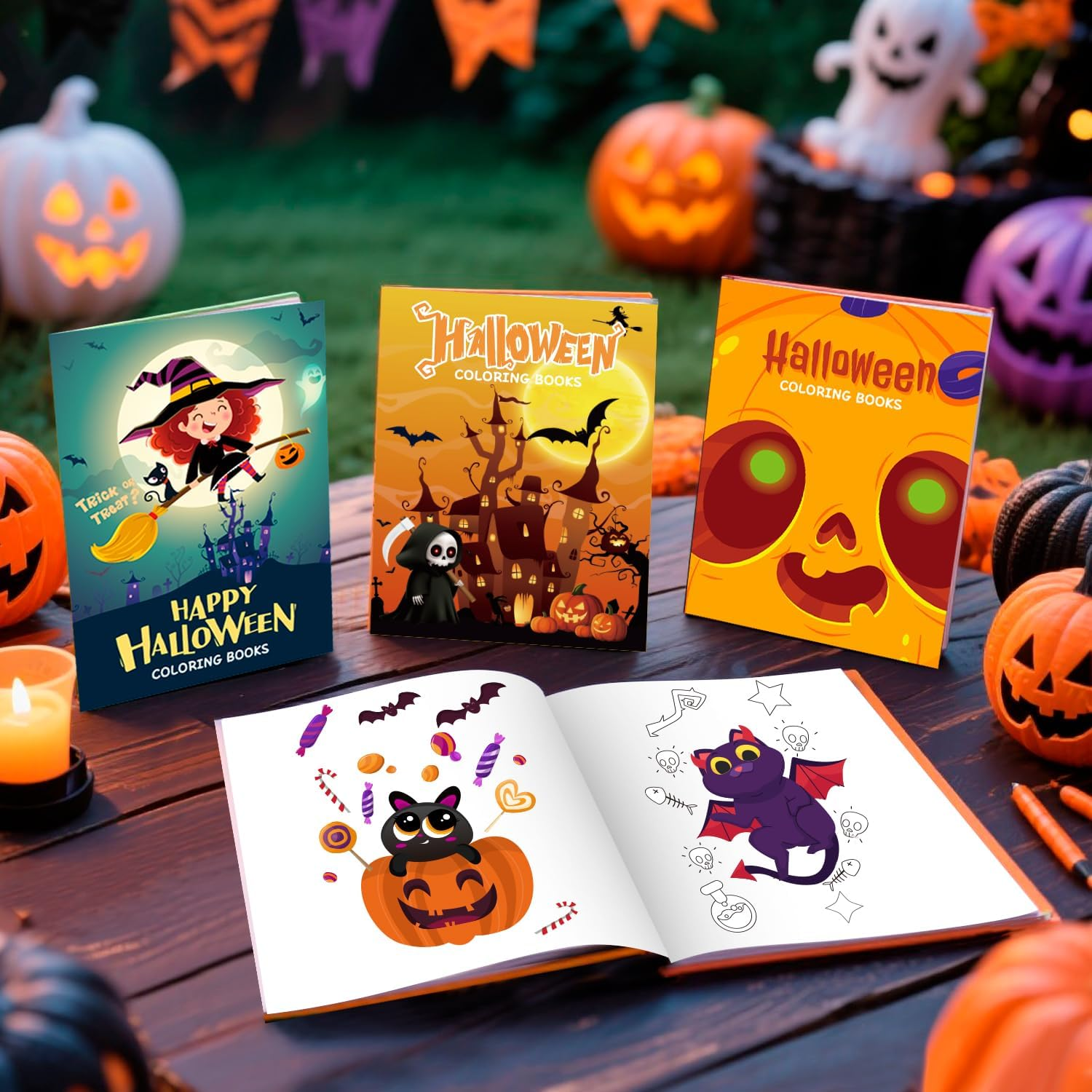 Halloween Coloring Books Bulk, 24 Pcs Halloween Painting Book Decorations Coloring Books 12 Pcs Party Color Pencils for Party Decorations image number 3
