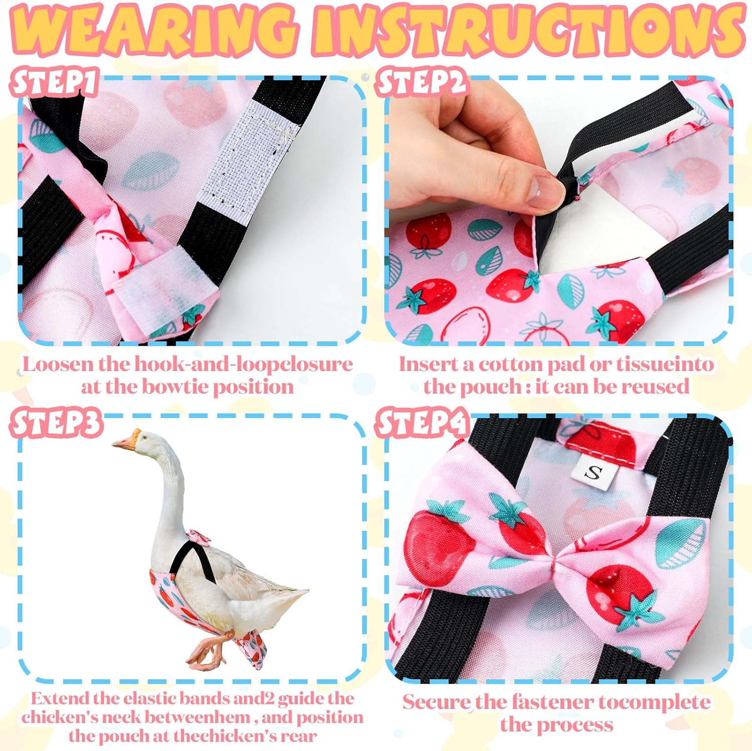6 Pcs Washable Chicken Diapers Reusable Pet Diaper with Bow Tie for Pet Ducks Hens Goose Clothes Poultry Nappies Waterproof Adjustable for Hen Rooster Chicken(Classic,M) image number 6