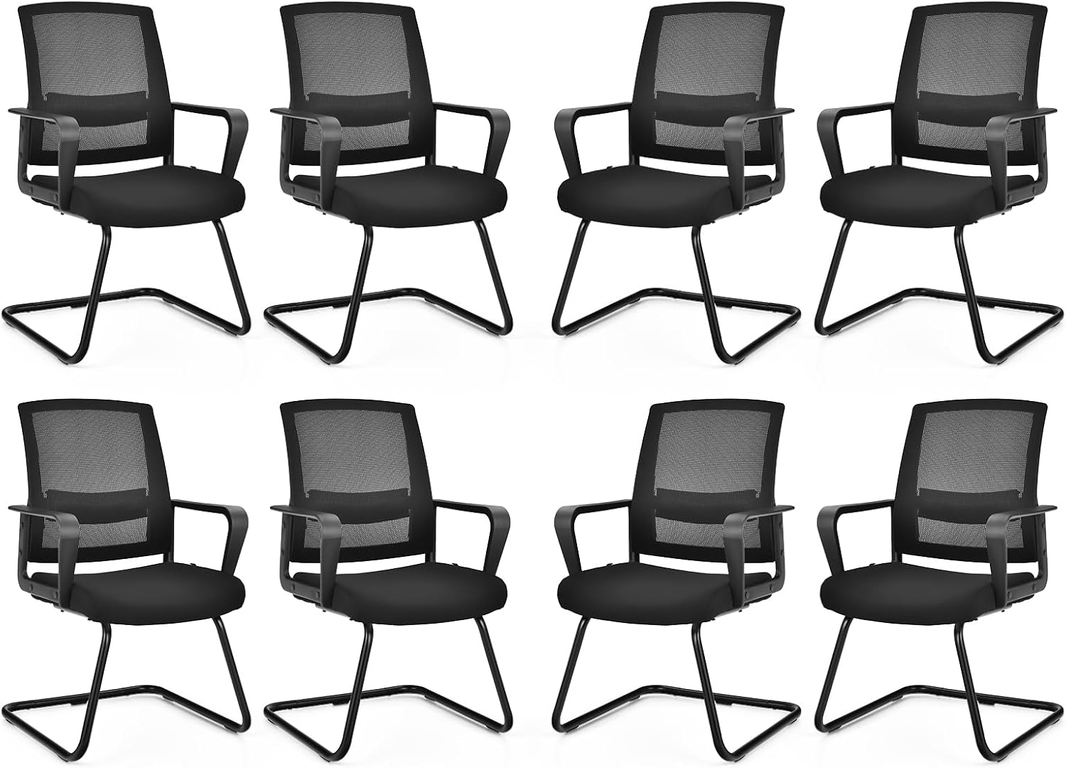 Costway Set of 2 Conference Chair, Office Guest Chair W/Heavy-Duty Sled Shaped Base, Ergonomic Mid-Back Mesh Chair W/Upholstered Seat & Adjustable Lumbar Support for Waiting Room, Reception (8) image number 5