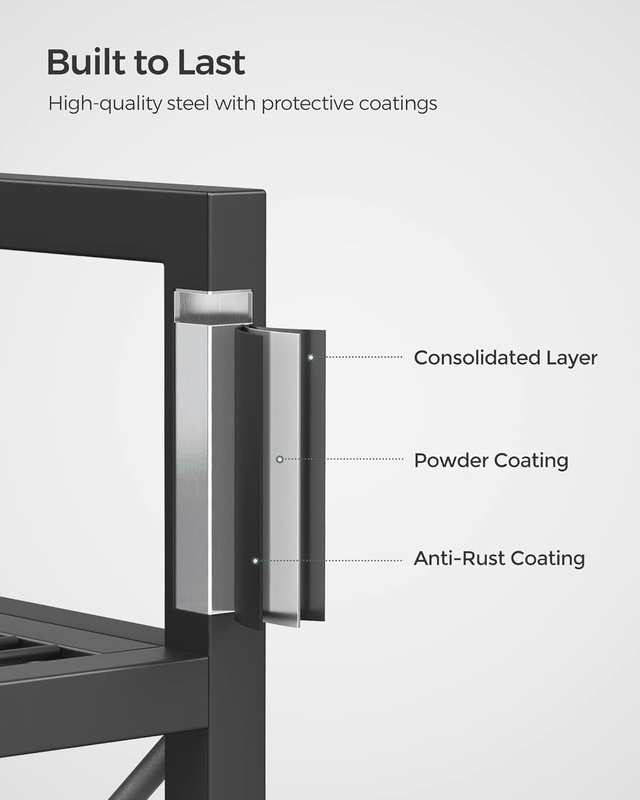 SONGMICS 5-Tier Metal Storage Rack, Shelving Unit with X Side Frames, Dense Mesh, 12.6 X 23.6 X 57.3 Inches, for Entryway, Kitchen, Living Room, Bathroom, Industrial Style, Black UBSC165B01 image number 3