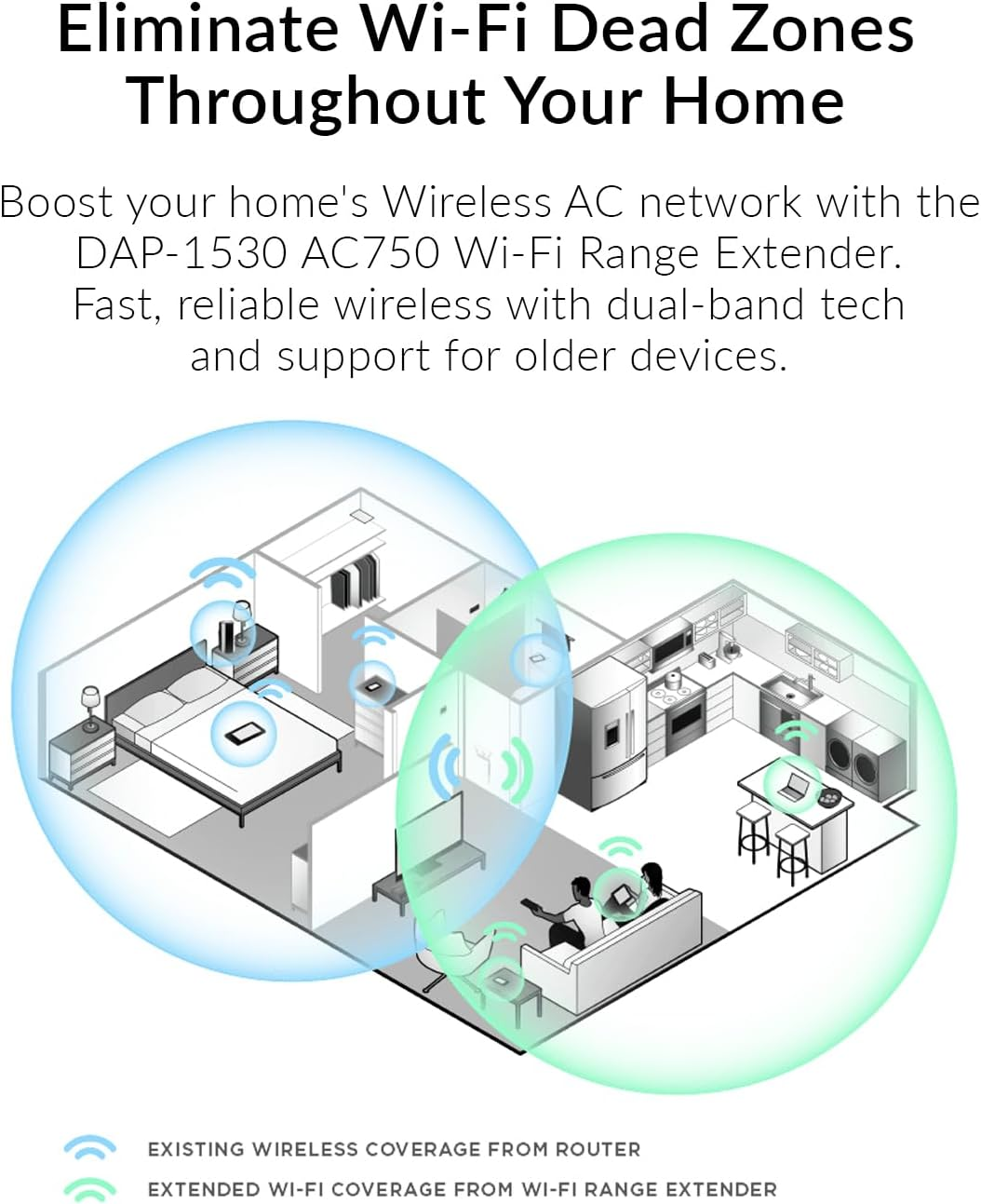 D-Link Australia AC750 Mesh Wi-Fi Range Extender (DAP-1530-AU), Access Point, Repeater, Fast Ethernet Port, WPA3, AU Plug, White image number 1
