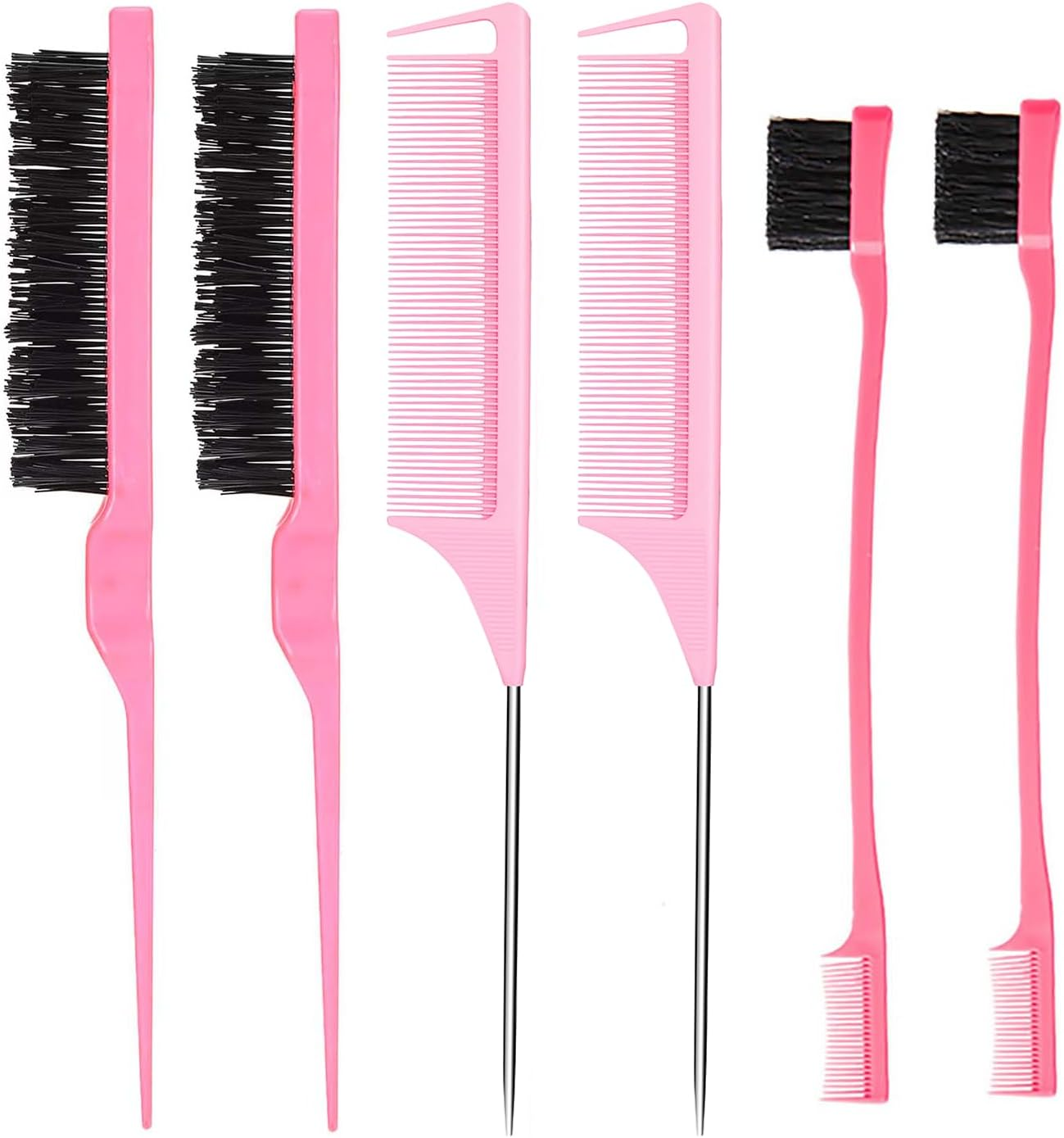 Hair Styling Comb Set 3PCS, Teasing Hair Brush, Rat Tail Comb Edge Brush, Hair Tail Tools for Women Girls Kids Braiding Backcombing Styling (Purple)