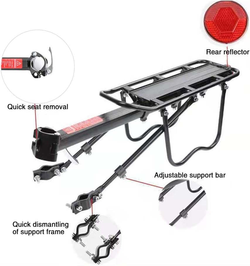 Bicycle Rear Rack Carrier Holder Adjustable Black Bike Luggage Rack Aluminum Alloy Bike Luggage Shelf Accessories 100Kg Capacity image number 5