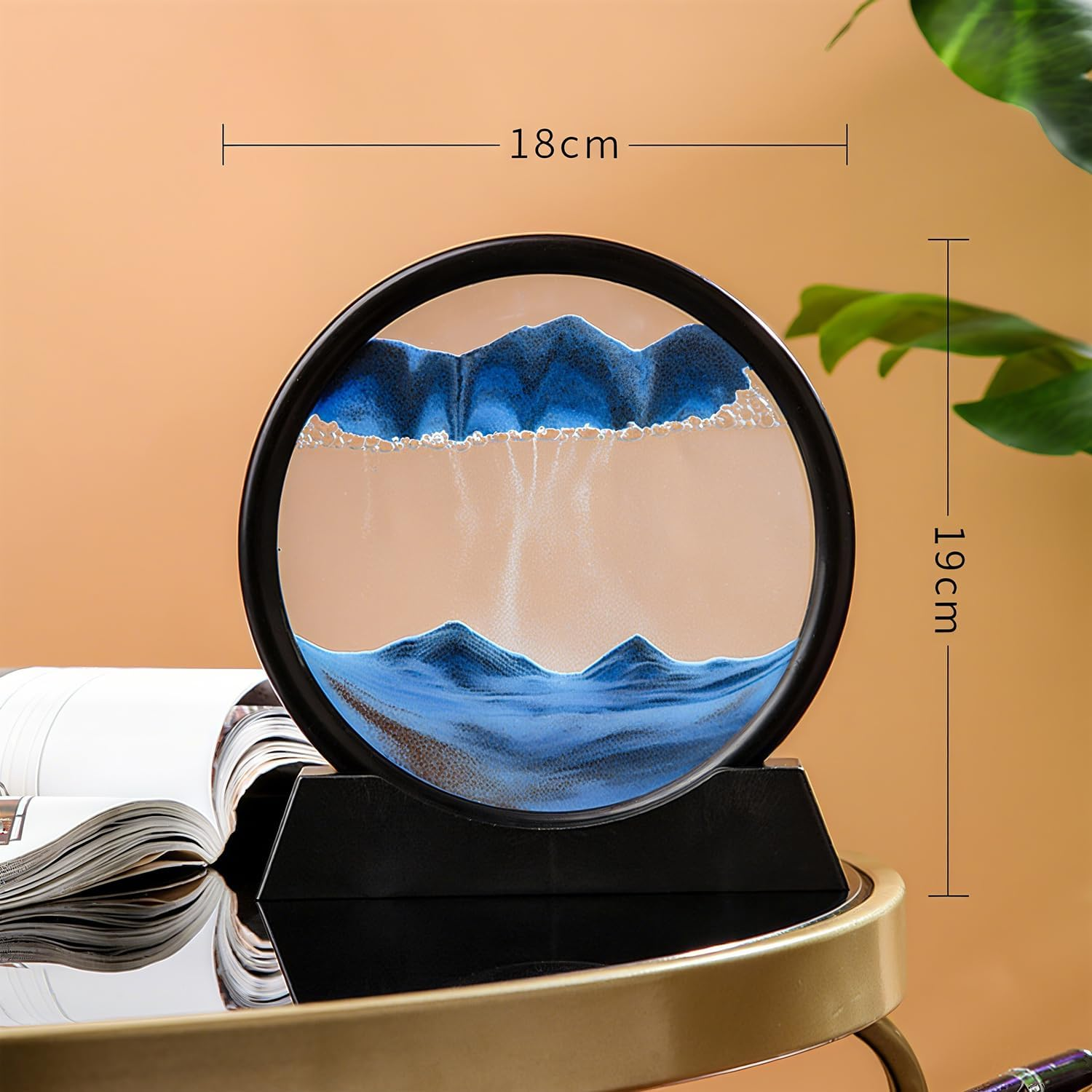 Moving Sand Art Picture in Motion round Glass 3D Deep Sea Landscape, Dynamic Sand Sandscapes, Sensory Relaxing Desktop Table Decor Desk Decor Art Desk (Bule) image number 5