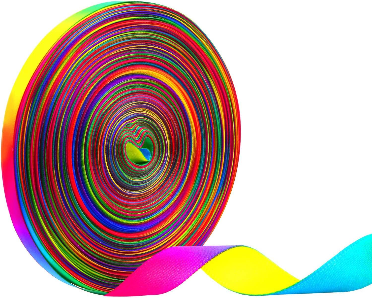 Teemico 50 Yards Satin Ribbon Gradient Rainbow Printed Double Side Satin Polyester Ribbon for DIY Handmade (9Mm Wide) image number 6