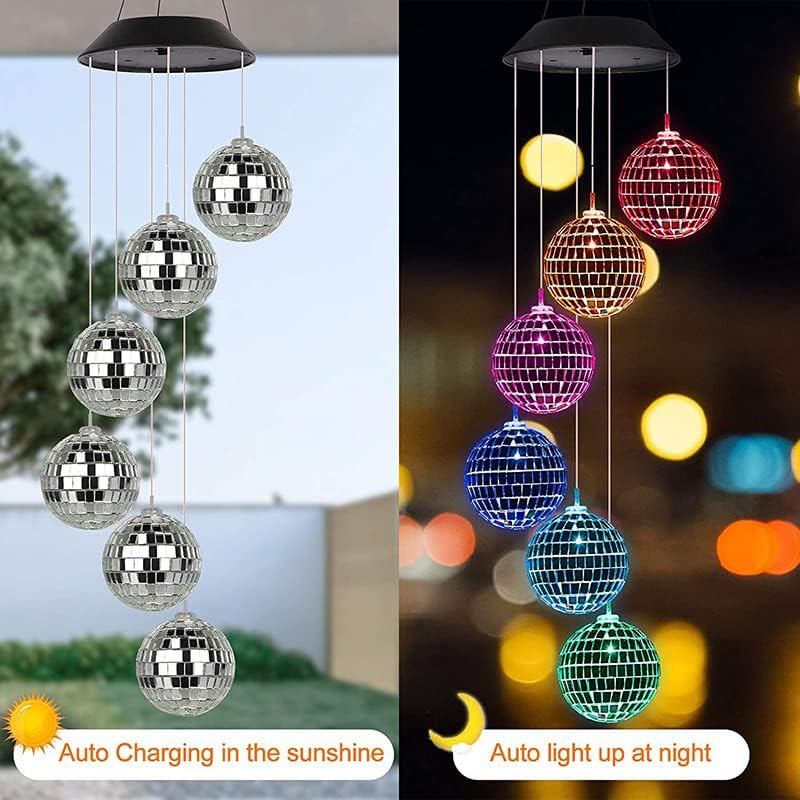 Colour Changing Wind Chimes LED Light Hanging Decor Outdoor Solar Powered Garden, Durable Crystal Ball Design, Night Glow, Easy Installation, 6-12 Hours Working Time - Butterfly image number 5