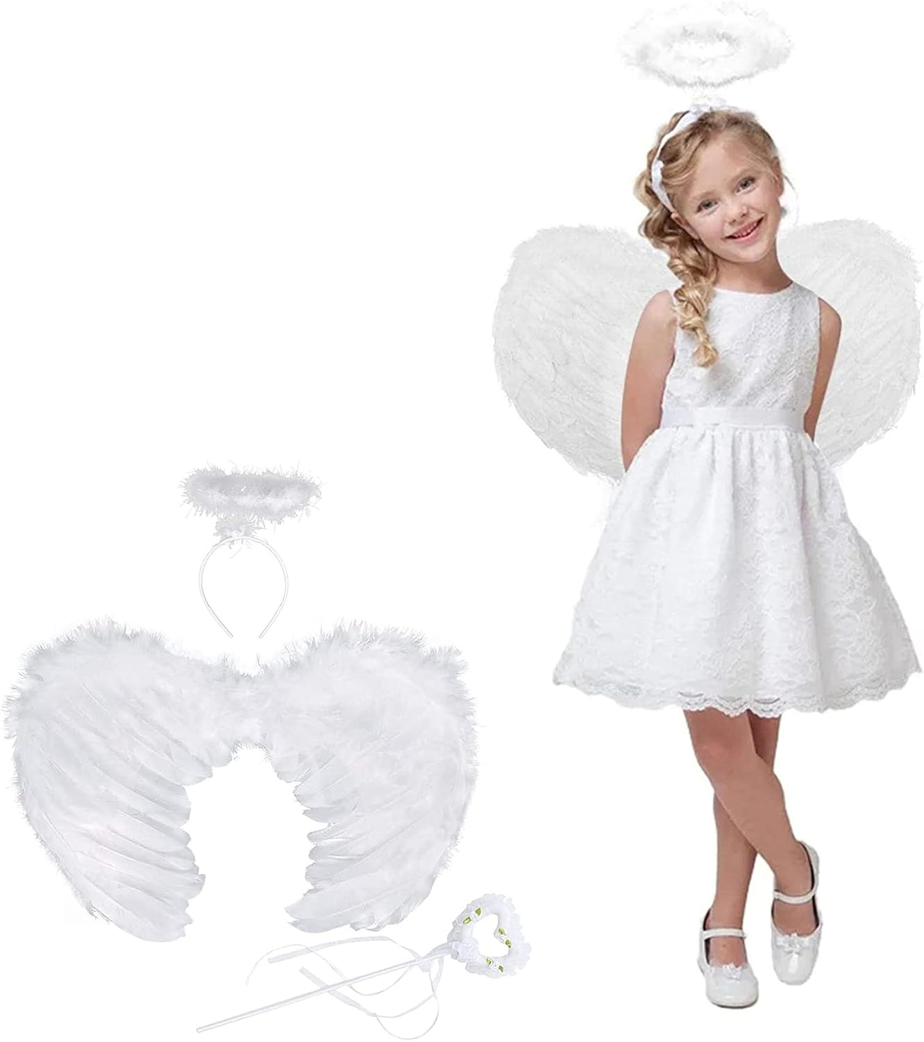 Angel Wings White, Angel Costume Women'S with Halo and Wand, Angel Wings, Costume Angel, White Wings Girls, Angel Wings Decoration, Feather Wings Angel, Angel Wings Costume image number 2