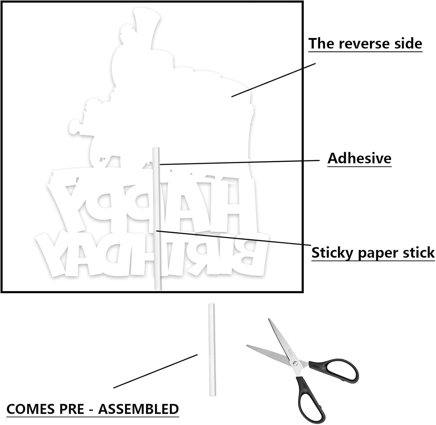 Black Glitter Happy Birthday Cake Topper Cheer to Transportation Train Railroad Crossing Theme Decor Supplies Baby Shower Children Boys Girls Happy Birthday Party Decorations image number 5