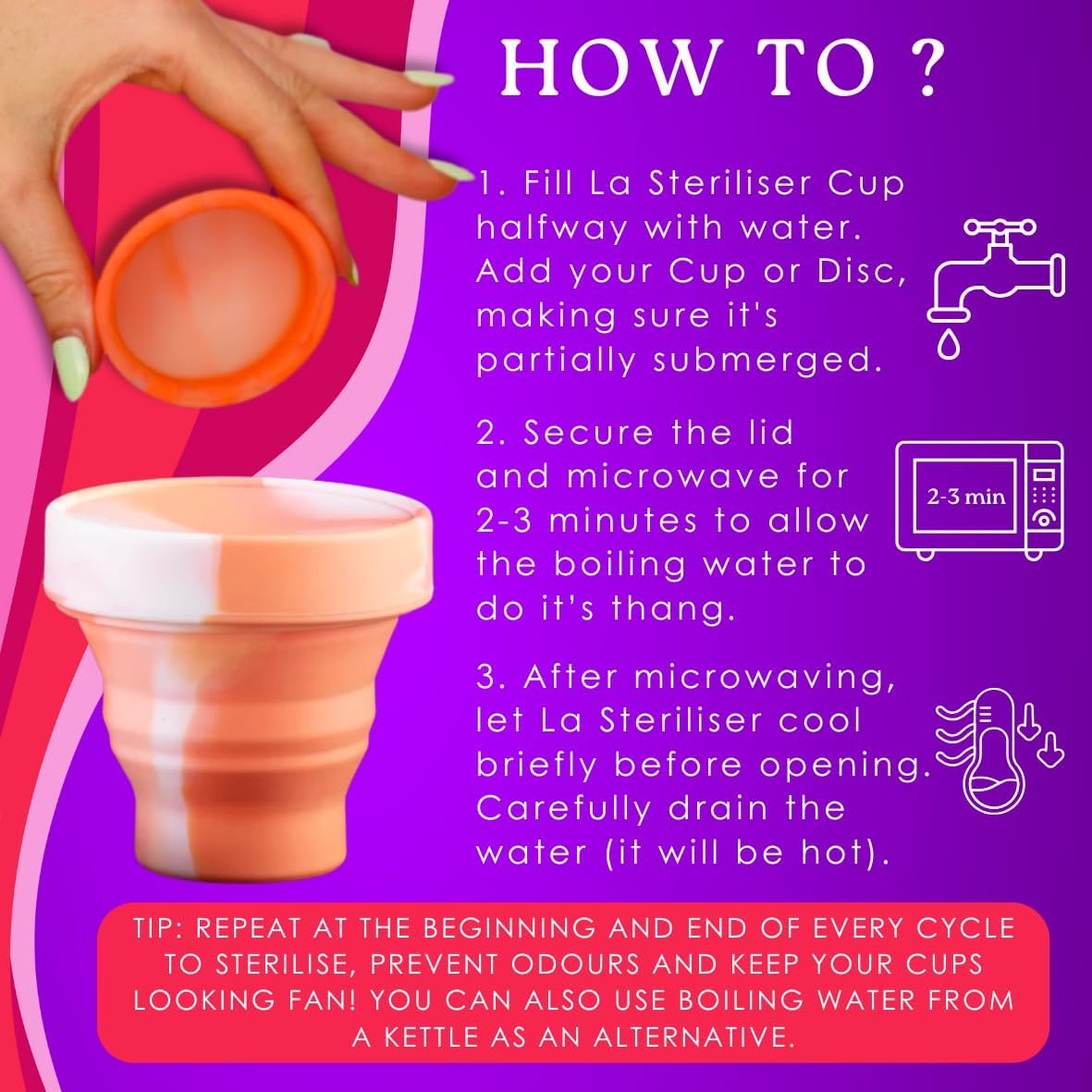 Sterilizer Kit for Menstrual Cup & Period Disc - Microwave Sterilizer - with Cute Portable Sterilizer Case & Flushable Period Wipes - Menstrual Cup Cleaner Kit for Maximum Feminine Care image number 2