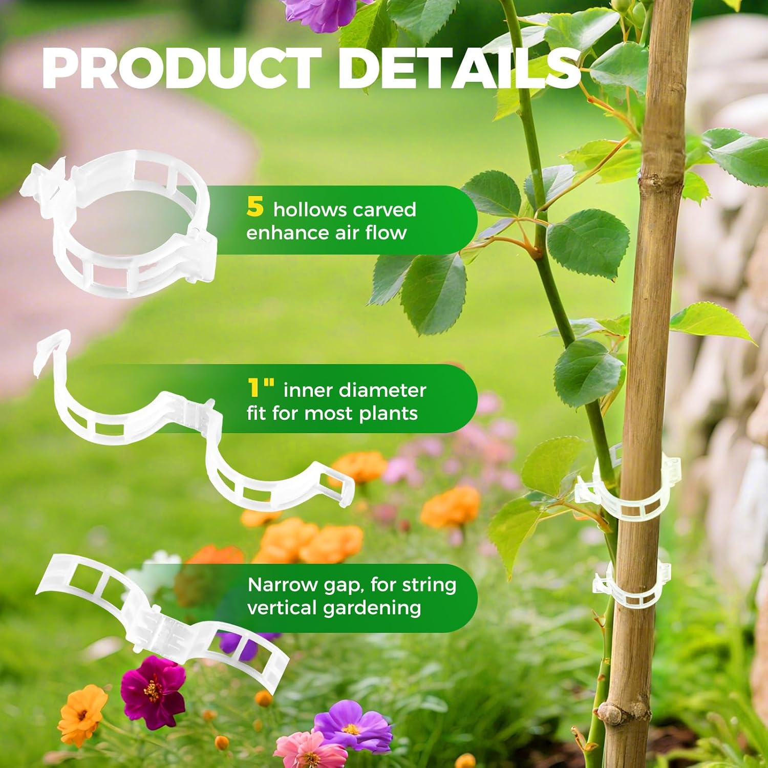 100 PCS Plant Support Clips, Reusable Garden Clips Secured Plastic Plant Clips for Climbing Plants, Tomato Clips for String Trellis Outdoor Indoor Plant Flowers Stem Vine Fixing Clips (White) - White image number 6