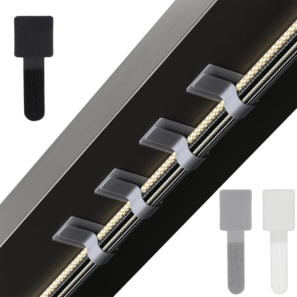 Suithink 60 Pieces Hook and Loop Cable Ties, Self-Adhesive Hook and Loop Cable Ties, with Strong Adhesive Tape for Under-Desk Management, Nylon Wire Tidy for Home & Office image number 3