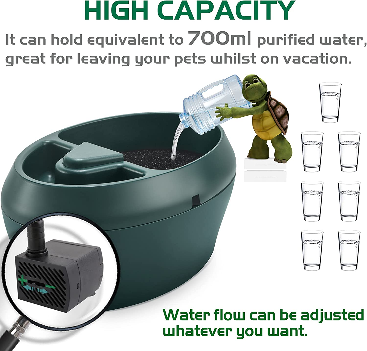 Reptile Chameleon Cantina with Snacks Trough, Drinking Fountain Water Dripper for Amphibians Insects Lizard Turtle Snake Spider Frog Gecko, Comes with Two Pumps (One for Replacement) image number 1