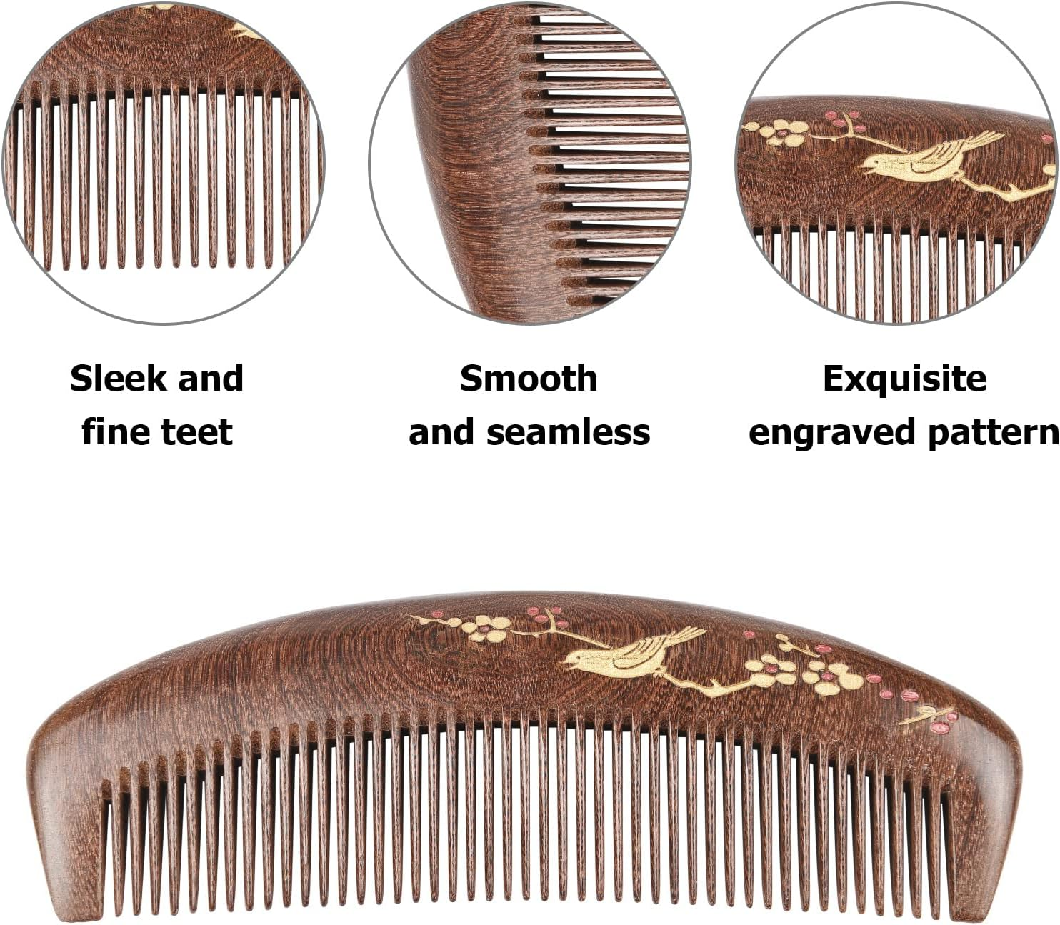 Wooden Hair Comb Fine Tooth Wood Comb for Women No Static Natural Detangling Lwood Comb image number 5