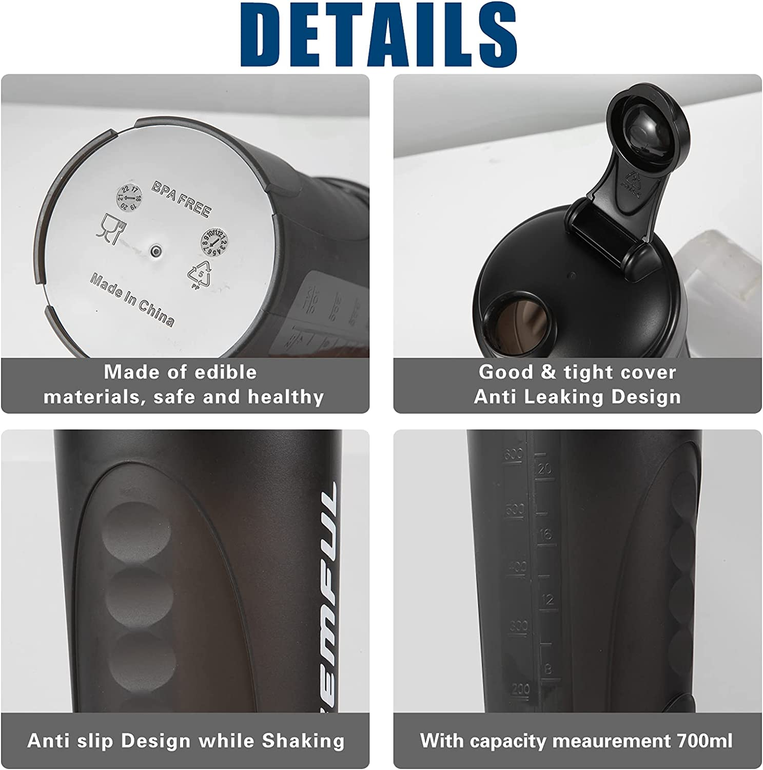 Protein Shaker Bottle Bpa-Free Leak Proof Mixer 700Ml Blender Cup for Gym Sports image number 5