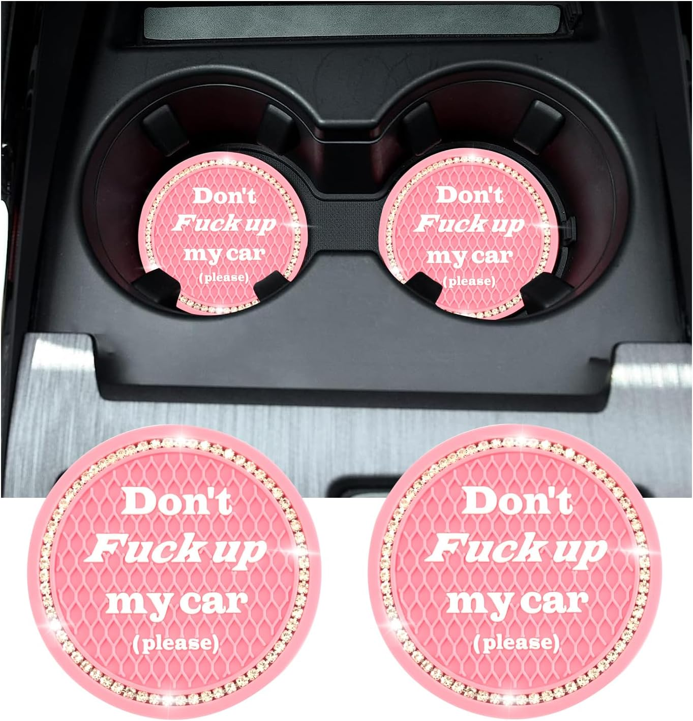 Kewucn 2 Pack Bling Car Cup Holder Coasters, 2.77 Inch Anti-Slip Soft Rubber Crystal Rhinestone Auto Cup Insert Pad, Universal Vehicle Interior Decor Accessories for Car SUV Truck (Red) image number 6