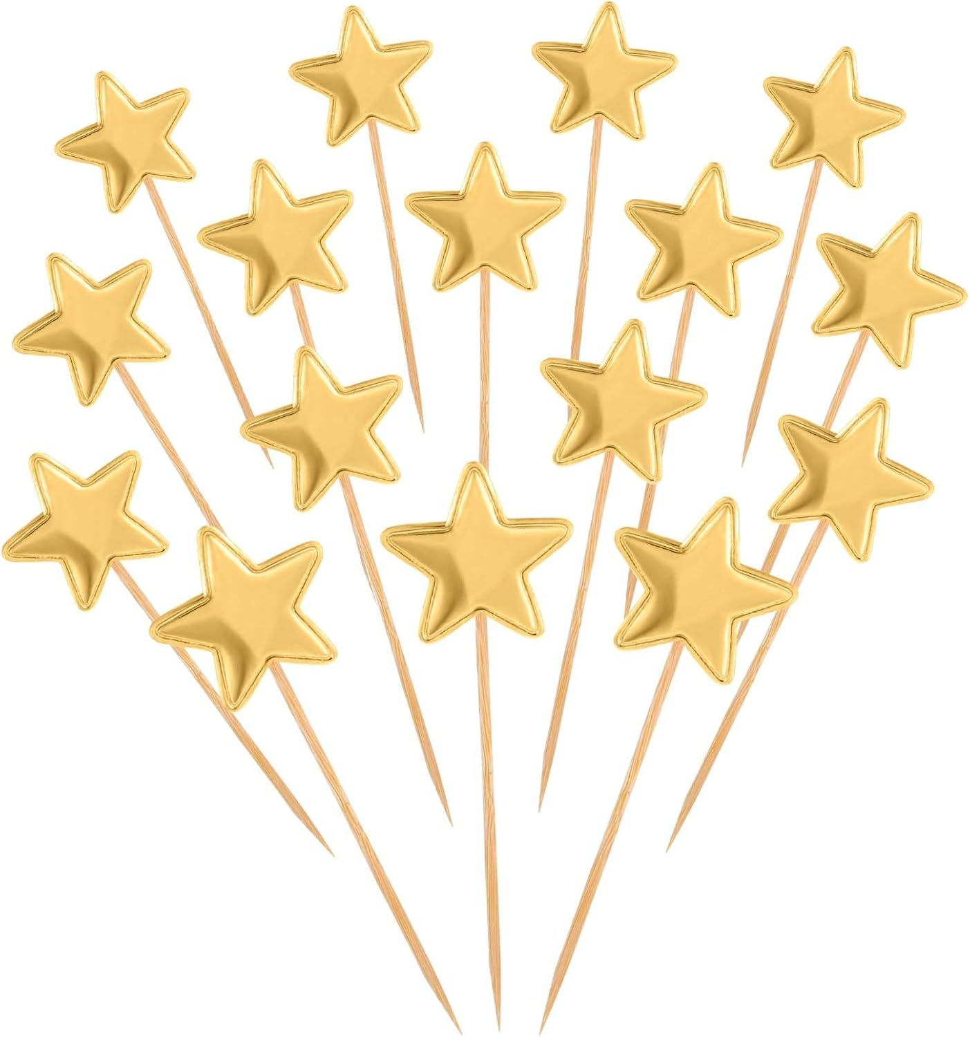 Thinp 50 Pcs Gold Star Cupcake Toppers,Stars for Cake Decorating Star Cake Toppers Gold Cupcake Toppers Sticks for Wedding Engagement Bridal Shower Birthday Party image number 3