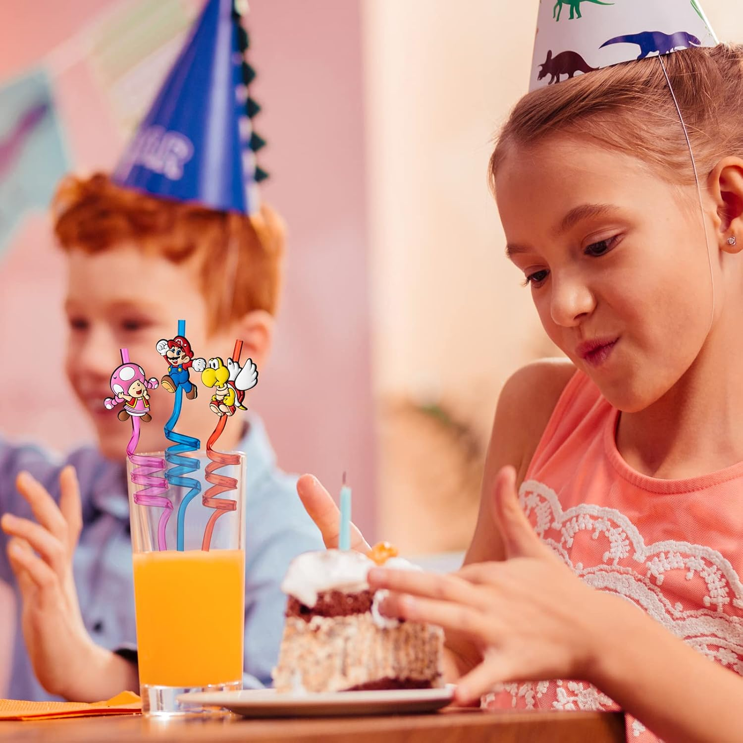 24Pcs Birthday Party Supplies Reusable Drinking Straws,8 Designs Party Favors with 2 Cleaning Brushes,Best for Your Kid&rsquo;S Party image number 3