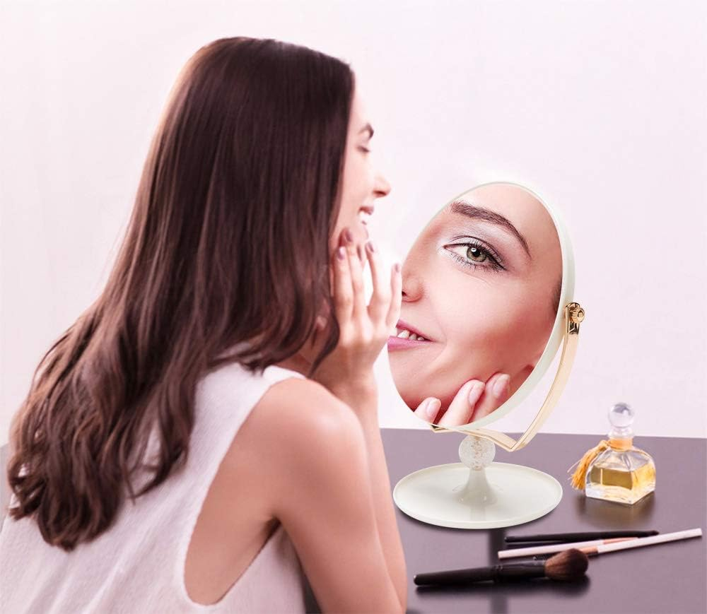 YEAKE Magnifying Makeup Vanity Mirror,Abs Plastic Double Sided 3X Magnification 360&deg;Swivel Beauty Make up Mirror Cosmetic Table Desk Mirror 8" Oval image number 6
