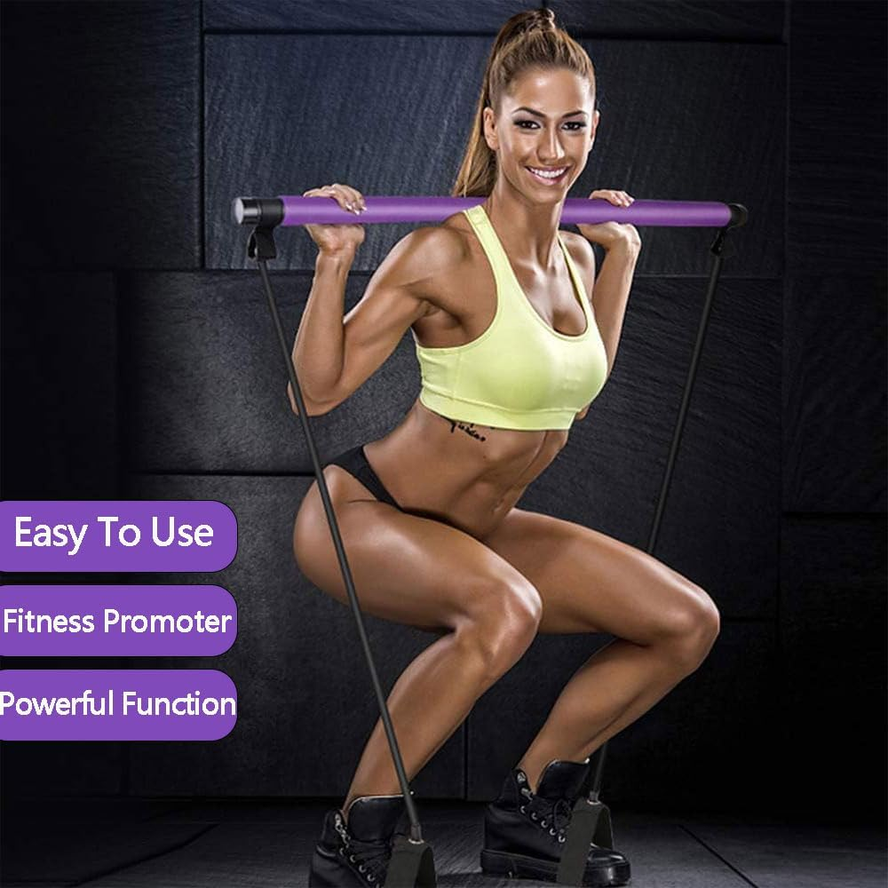 Portable Pilates Bar Kit with Resistance Bands &ndash; Full Body Toning Yoga Bar with Foot Loops, Multi-Function Home Gym Equipment for Strength Training, Stretching, Yoga & Fitness Workouts image number 4