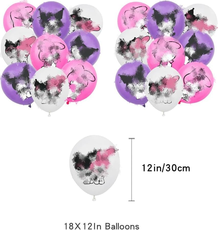 My Melody and Kuromi Birthday Decorations Party Supplies Kawaii Sanro Party Favor Include Happy Birthday Banner, Cake Topper,Balloon，Cupcake Toppers, Carton Decorations for Girls image number 2