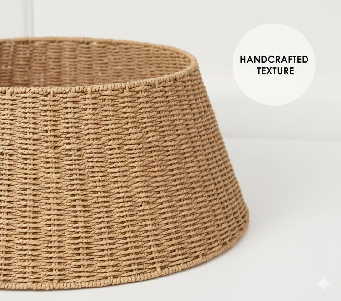 Farmhouse Christmas Tree Collar - Rustic Holiday Decoration - Natural Woven - Base Cover for Christmas Tree - Tree Skirt - Tree Ring image number 1