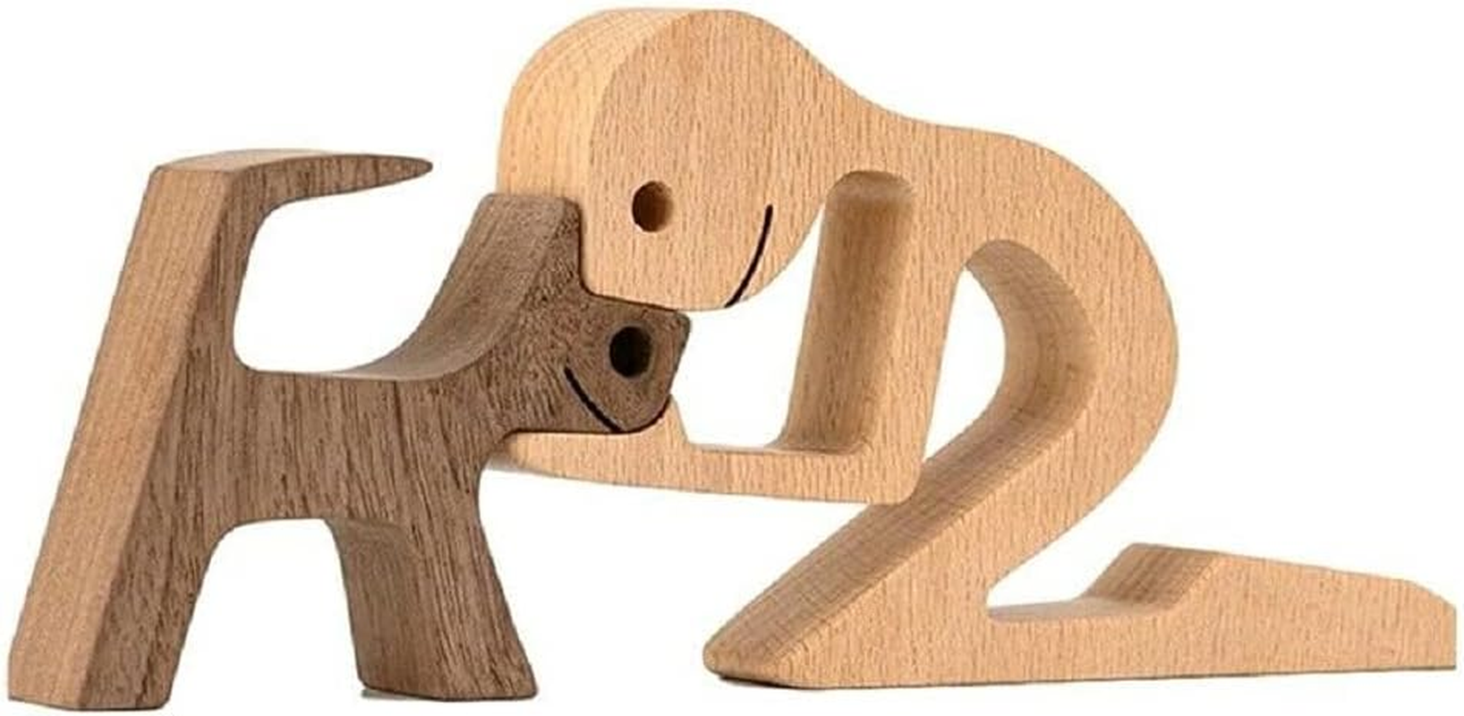 Unique Gift Hand Carved Wood Dog Human Statue Figurine Sculpture Home Office D&eacute;cor, Wooden Man Carving Model to Remember Friendship between Dog and People