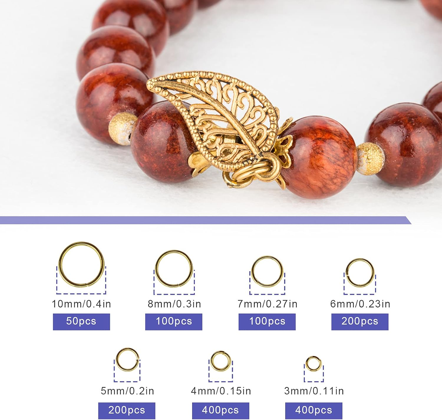 Emsea 1450Pcs Assorted Sizes Gold Open Jump Rings DIY 3 4 5 6 7 8 10Mm with Box image number 1