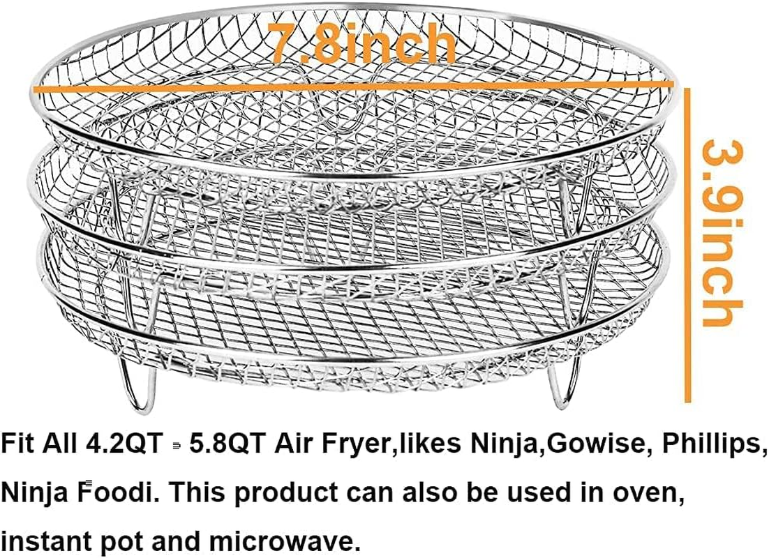 Air Fryer Accessories, Air Fryer Three Stackable Racks, Air Fryer Rack Stainless Steel Fit All 4.2Qt - 5.8Qt Air Fryer, Oven, Pressure Cooker image number 1