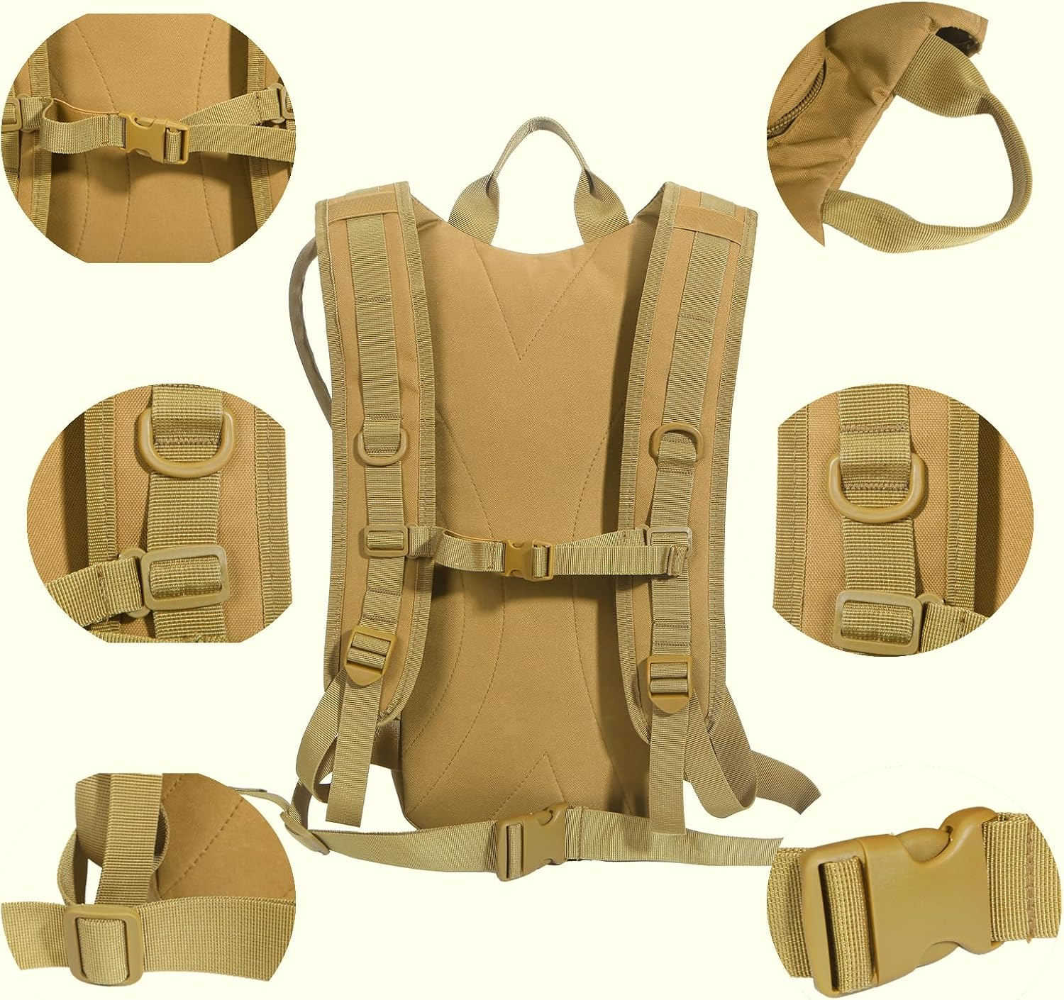 3L Water Backpack for Hiking, Pocket Tactical Hydration Pack, Outdoor Cycling, Lightweight Hydration Backpack, Jogging for Fitness, Durable and Comfortable, Khaki image number 3