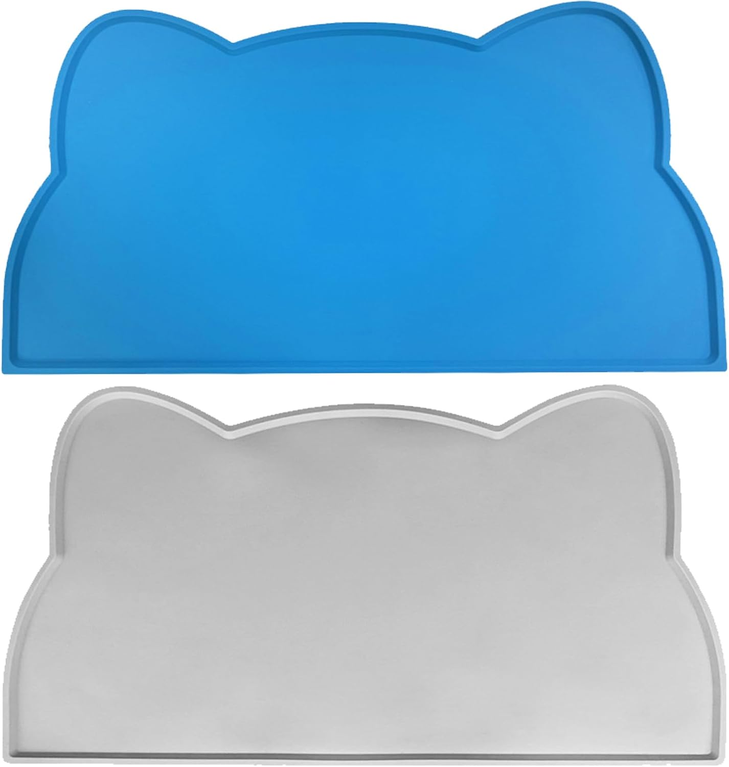2Pcs Pet Feeding Mat, Betterjonny 24 * 44Cm Silicone Cat Food Mat Pink Grey Non-Slip Food Mat Raised Edge Waterproof Dog Water Bowl Tray Cushion