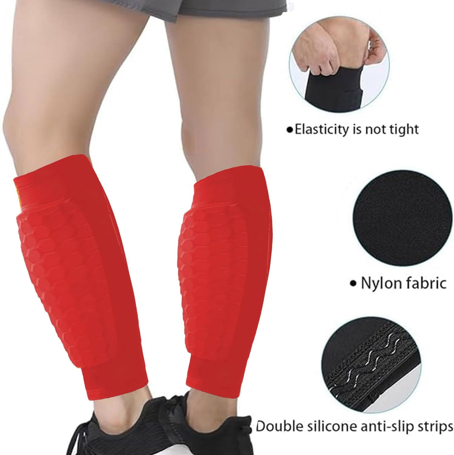 Shin Guards for Soccer, Lightweight Shin Pads for Kids Youth & Adult - Football Shin Defender Protective Gear, Comfortable Breathable Leg Guards. (1, Red, Large) image number 4