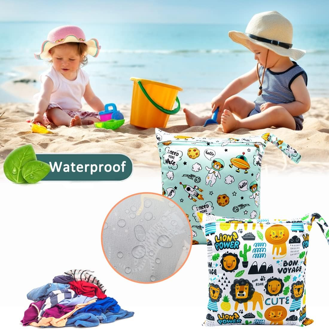 Wet Bag, Wet Bag, Pack of 3 Nappy Bag, Changing Bag, Wet Bags, Reusable Organiser Bag, Washable with Zip for Baby, Toddler, Travel, Gym image number 2