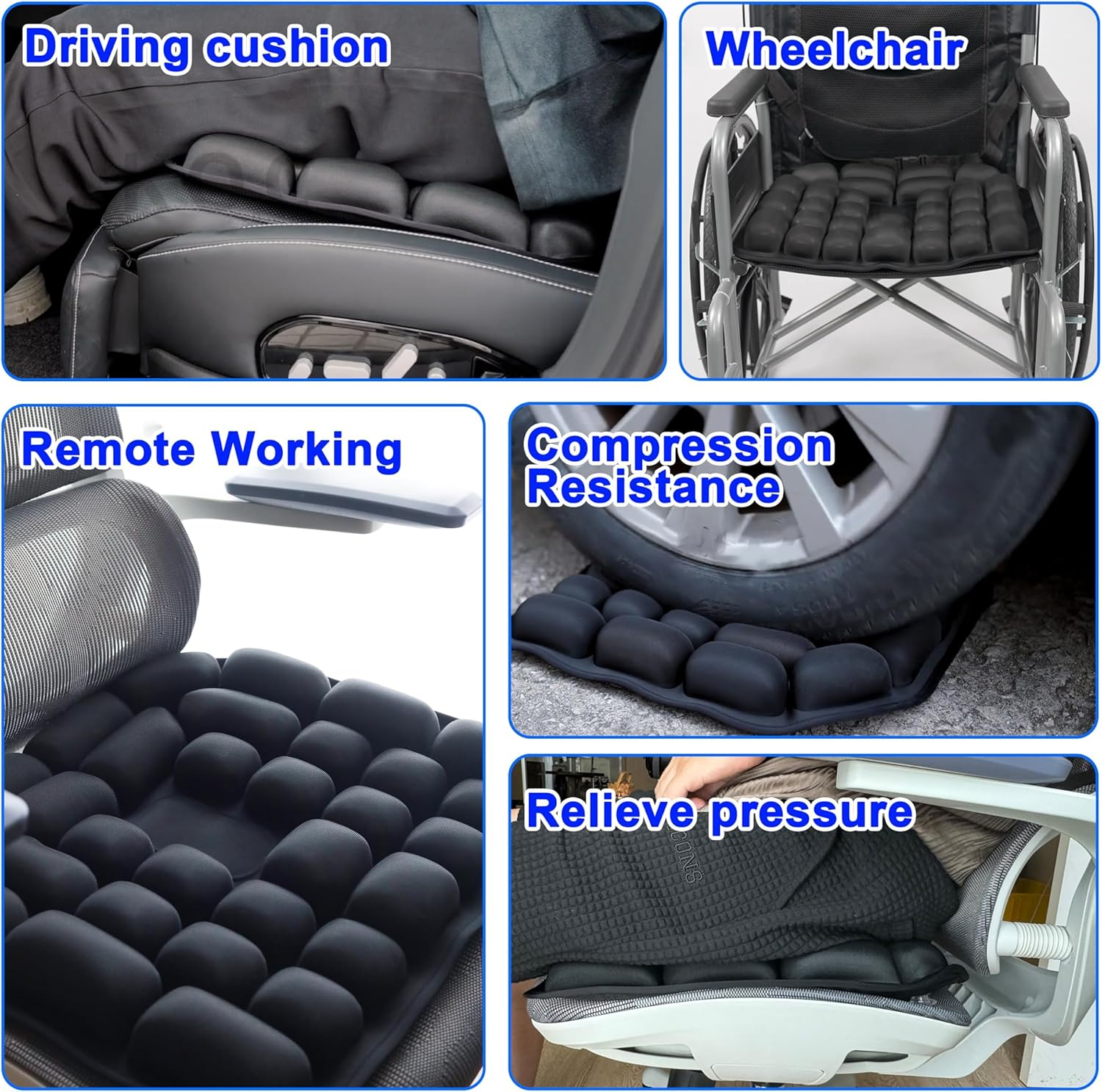 Portable Travel Cushion, 3D Air Cell Seat Cushion, Inflatable Seat Cushions, for Pressure Relief, Comfortable Travel for Airplane, Wheelchair, Car Set, Office Chair, Floor (B) image number 5