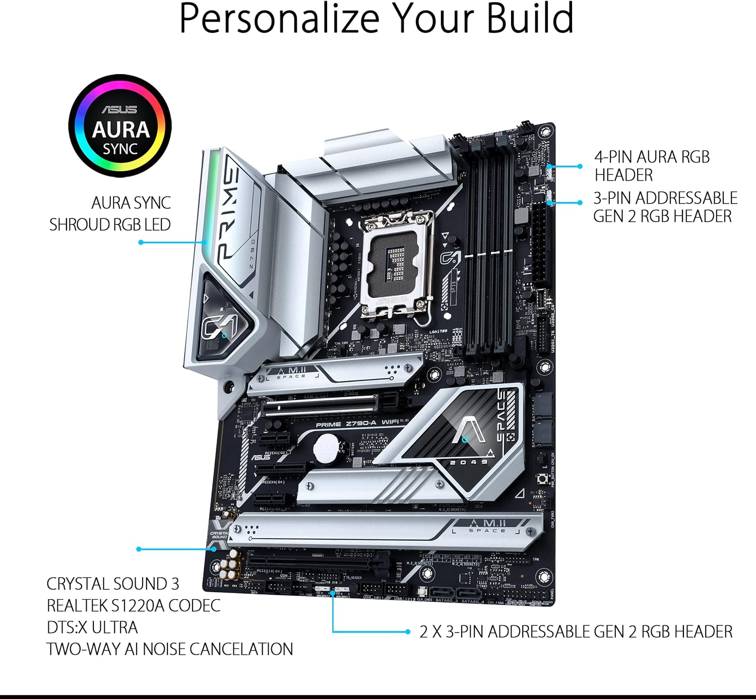 ASUS Prime Z790-A Wifi Gaming Motherboard Socket Intel LGA1700 (ATX, Pcie 5.0, DDR5 Memory, 4X M.2, Wifi 6E, HDMI, Displayport) image number 3