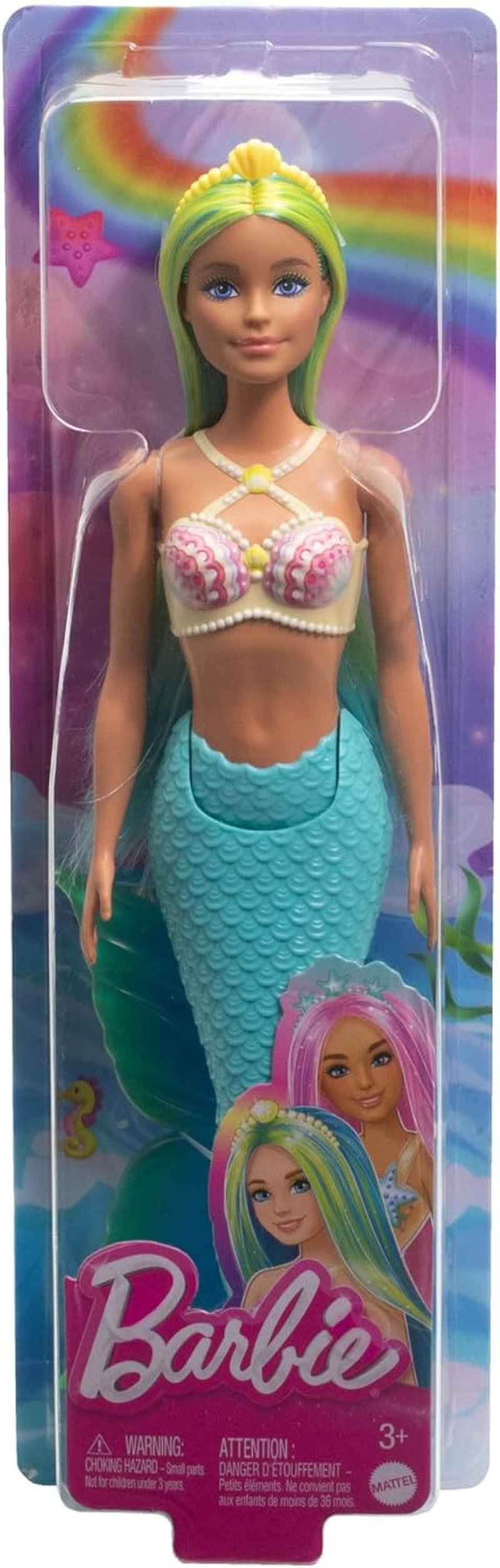 Barbie Mermaid Dolls with Fantasy Hair and Headband Accessories, Mermaid Toys with Shell-Inspired Bodices and Colorful Tails
