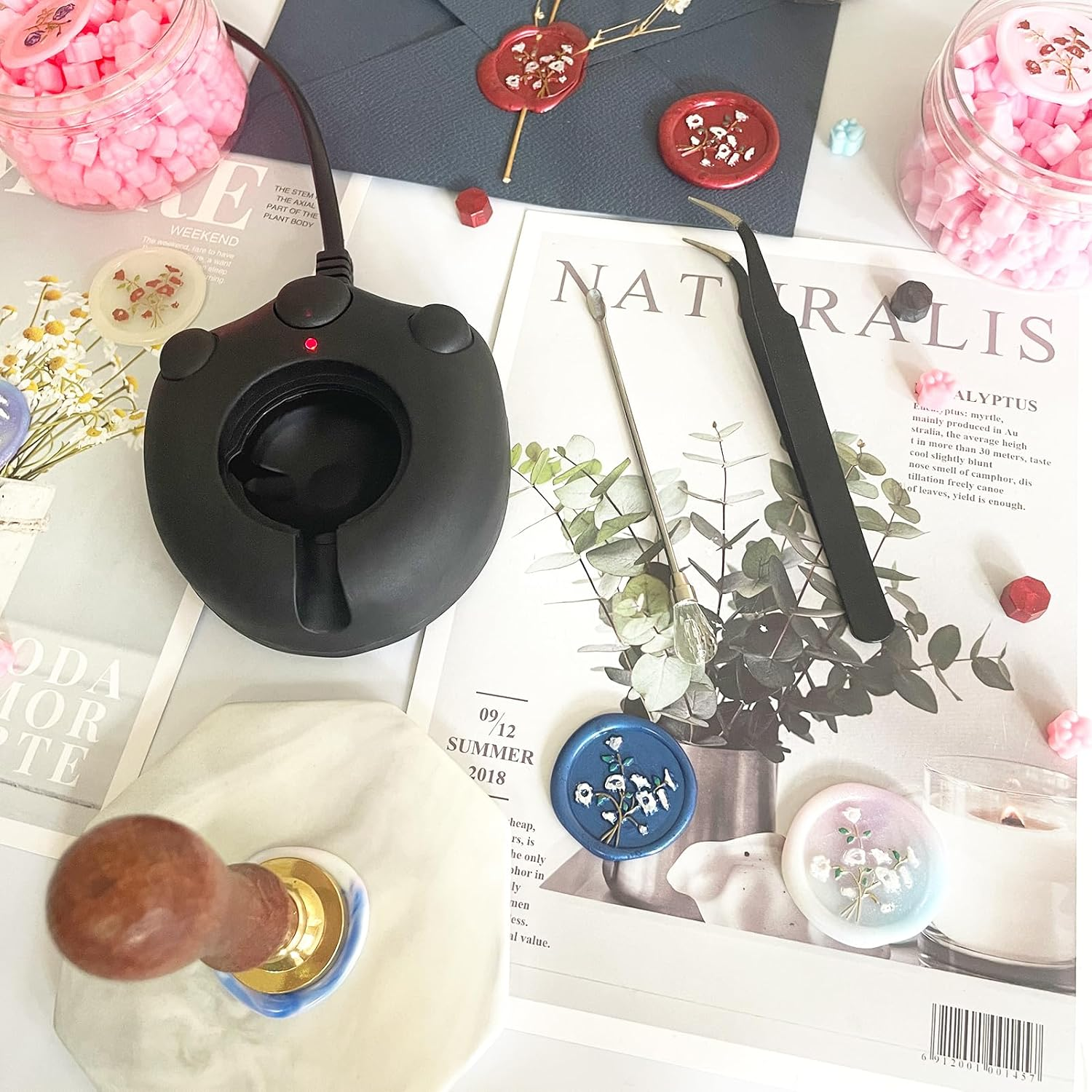 Black Electric Wax Seal Warmer Wax Seal Kit with Spoon, Tweezers and Stir Stick, Great Tool for Melting Wax Seal Sticks Sealing Wax Beads (01Black) image number 1