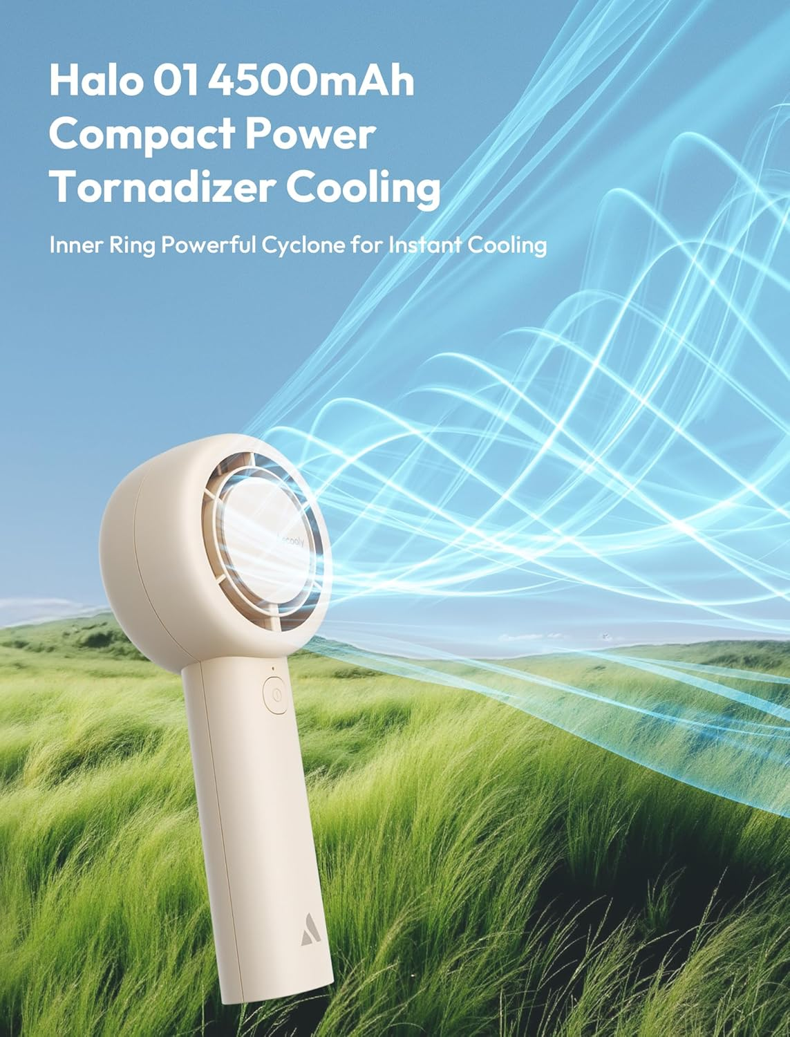 Aecooly Portable Handheld Turbo Fan [24H Max Cooling Time], 4500 Mah 5 Speeds USB Rechargeable Mini Personal Battery Operated Small Pocket Cooling Fan, Travel Essentials, Gifts for Women, Lash - Beige image number 2